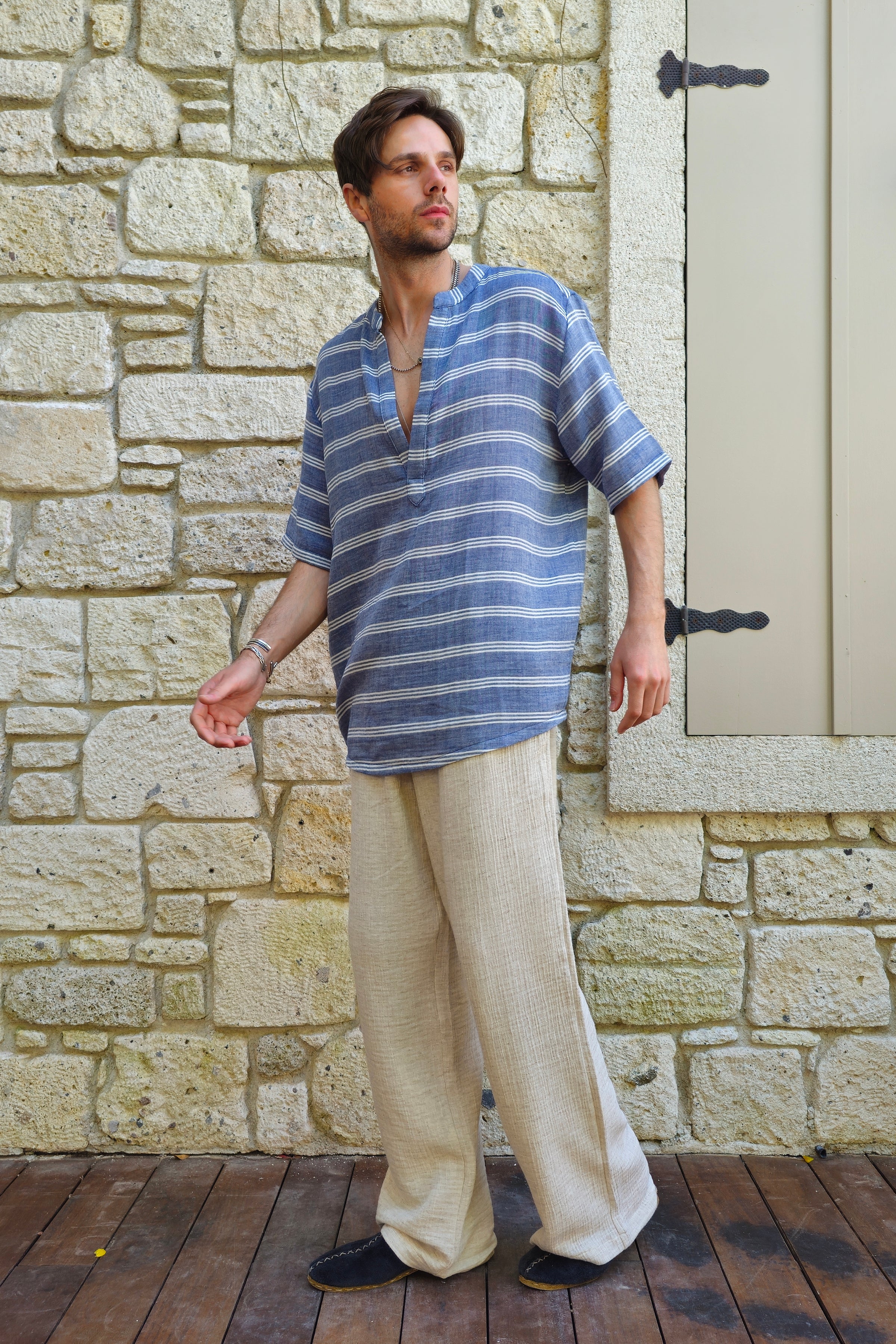Odana's | Sustainable Gifts | ARCHEUS STRIPES Organic Cotton Double Gauze Shirt | Shirts | Sustainable Fashion