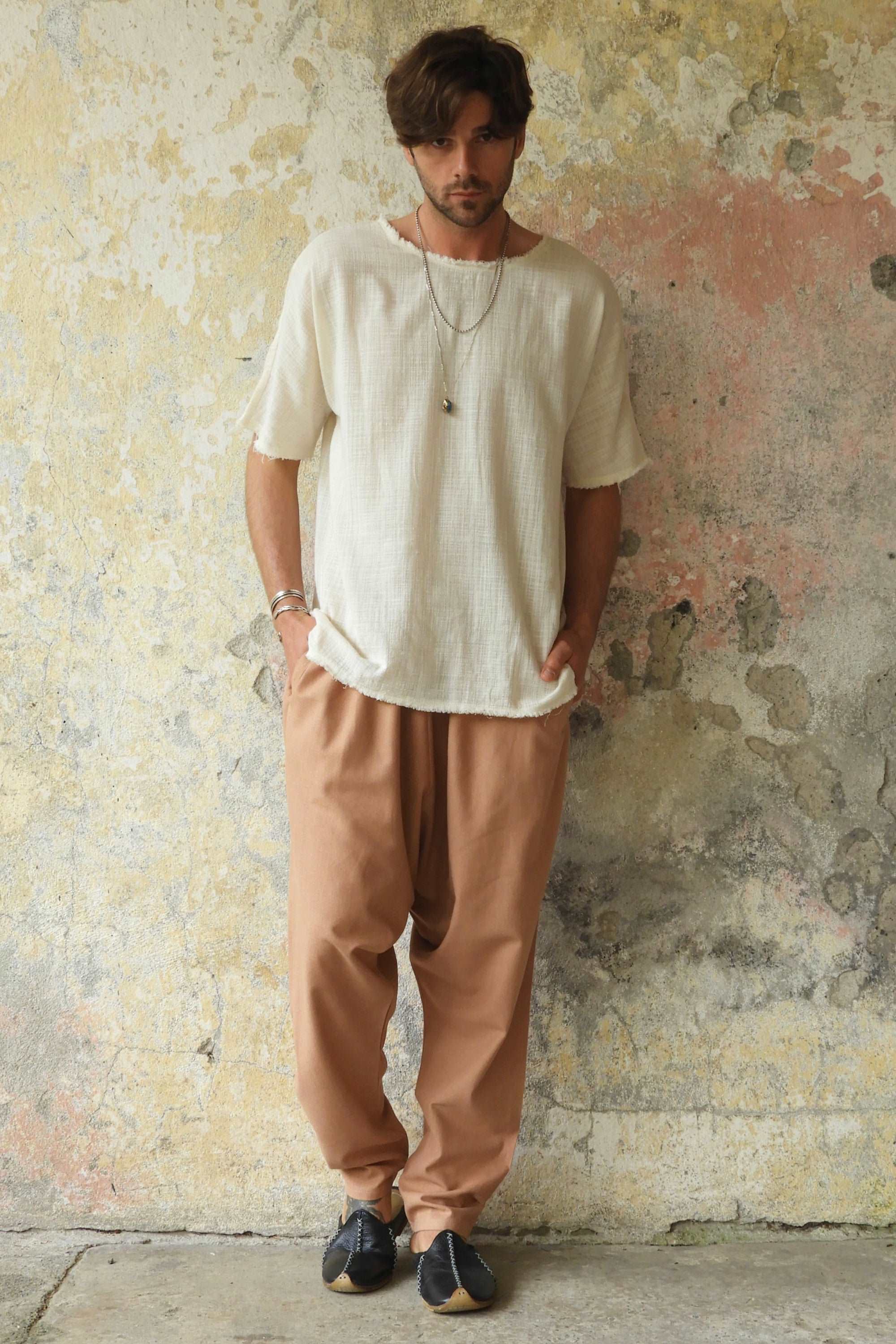 Odana's | MOON Men's Linen Blend Harem Pants (Black, Tan) | Linen Harem Pants | Sustainable Fashion