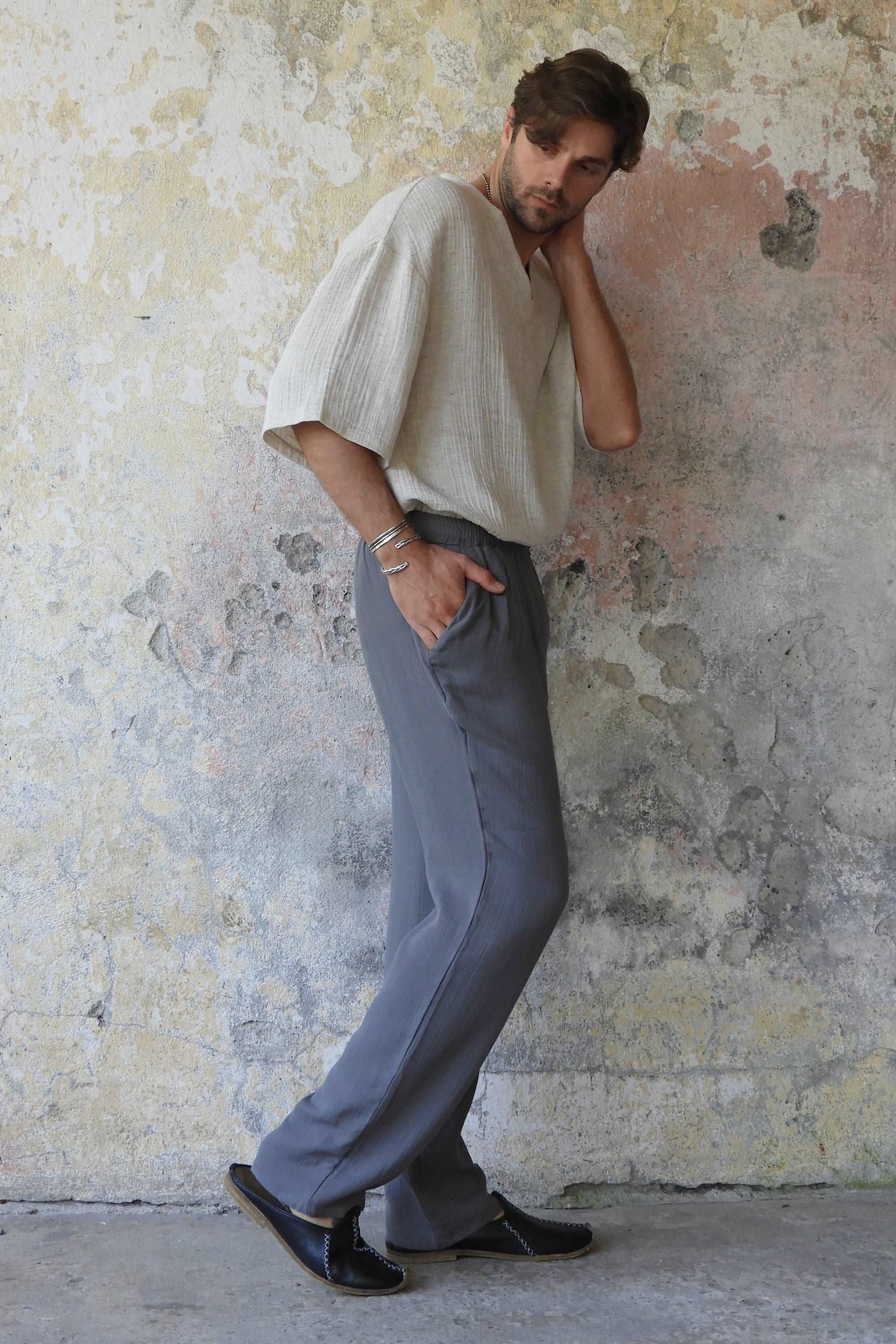 Odana's | DUNE Men's Gauze Cotton Pants (Dark Gray) | Cotton Pants | Sustainable Fashion