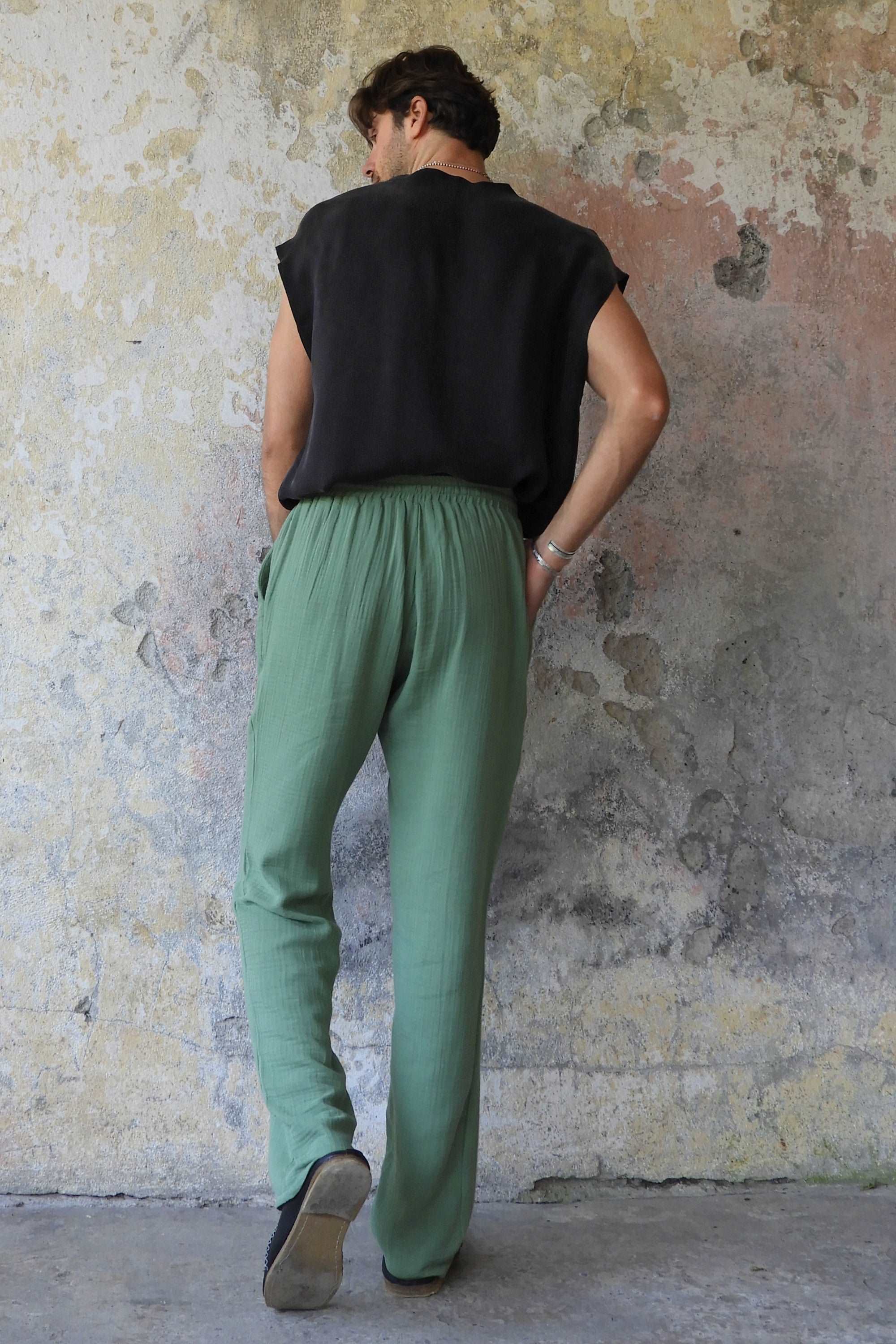 Odana's | Sustainable Gifts | DUNE Men's Organic Gauze Cotton Pants (Dark Blue, Green) | Cotton Pants | Sustainable Fashion
