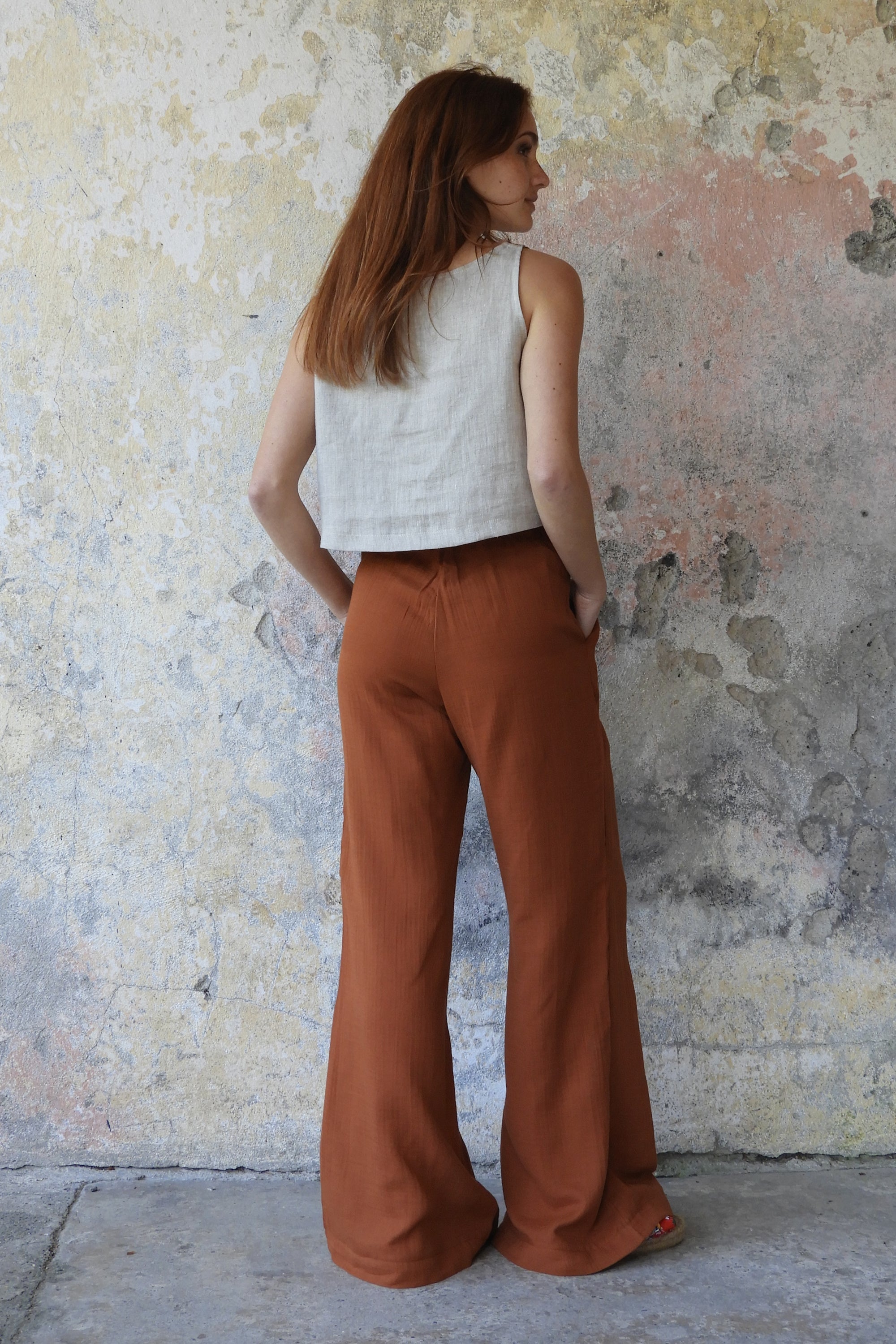 Odana's | Sustainable Gifts | PALAZZO Women's 2Layer Organic Gauze Cotton Pants (Green, Terra Cotta, Mustard, Brown) | Palazzo Pants | Sustainable Fashion