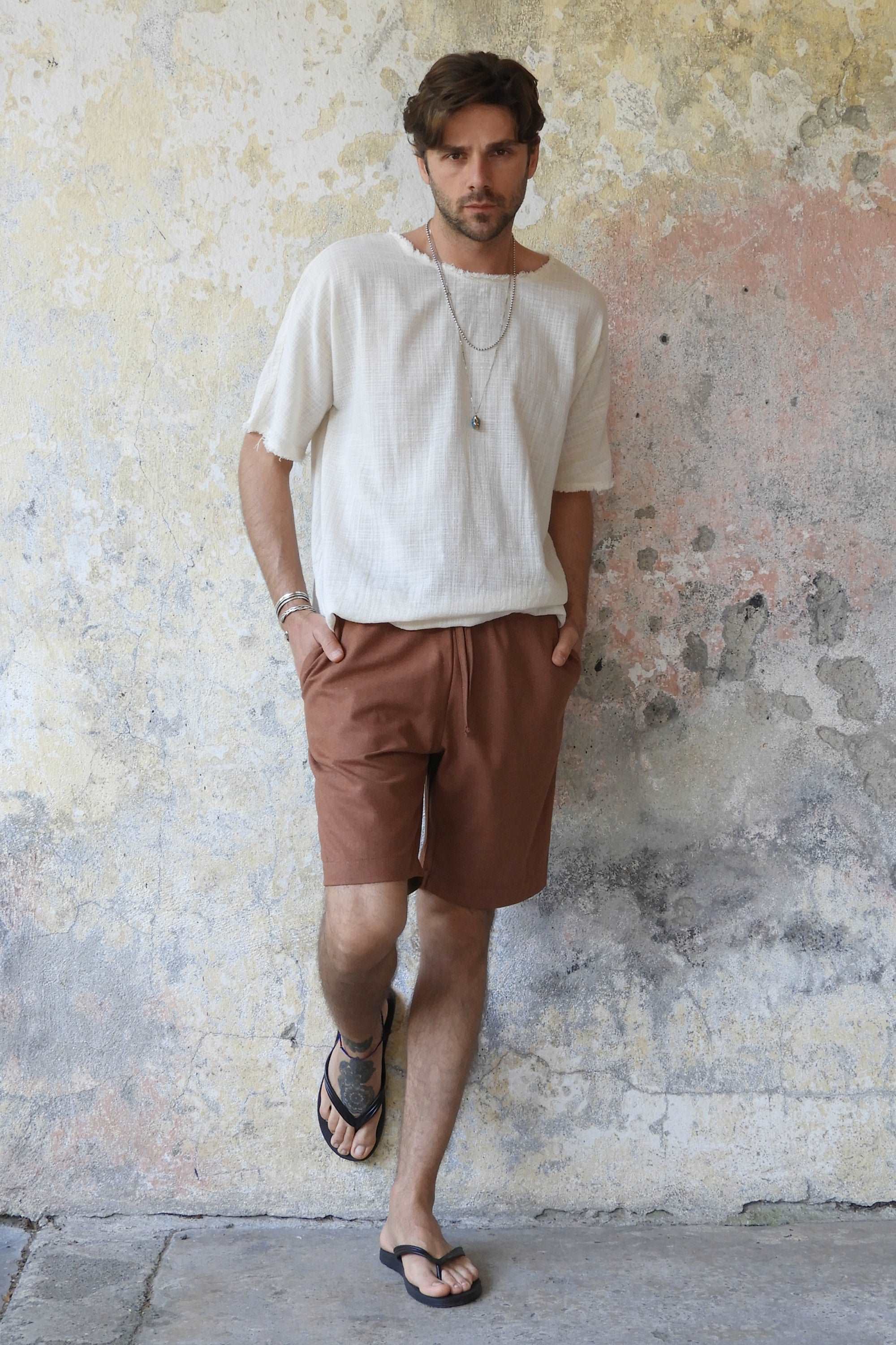 Odana's | BOREAS Linen Blend Shorts Man (Brown, Almond Green, Dark Gray) | Linen Pants | Sustainable Fashion