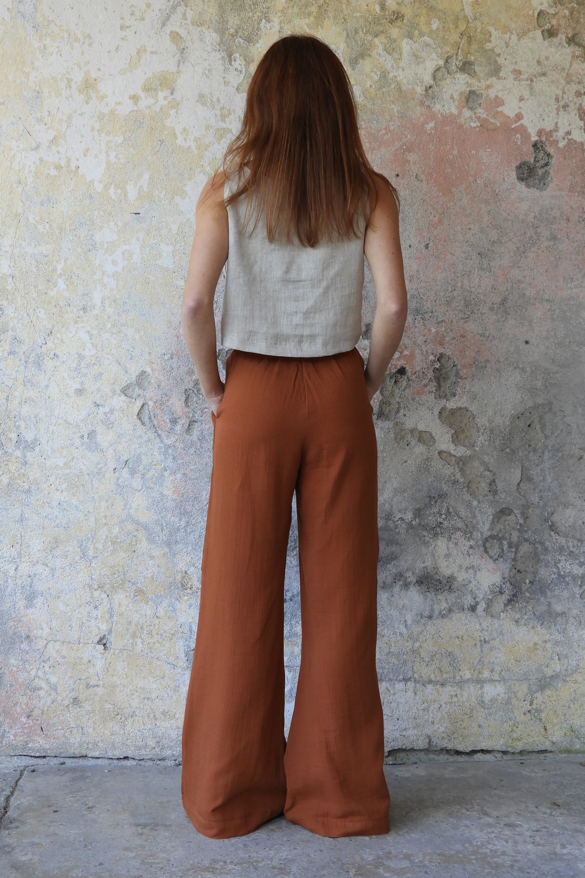 Sustainable  | PALAZZO Women's 2Layer Gauze Cotton Pants (Green, Terra Cotta, Mustard, Brown) by Odana's