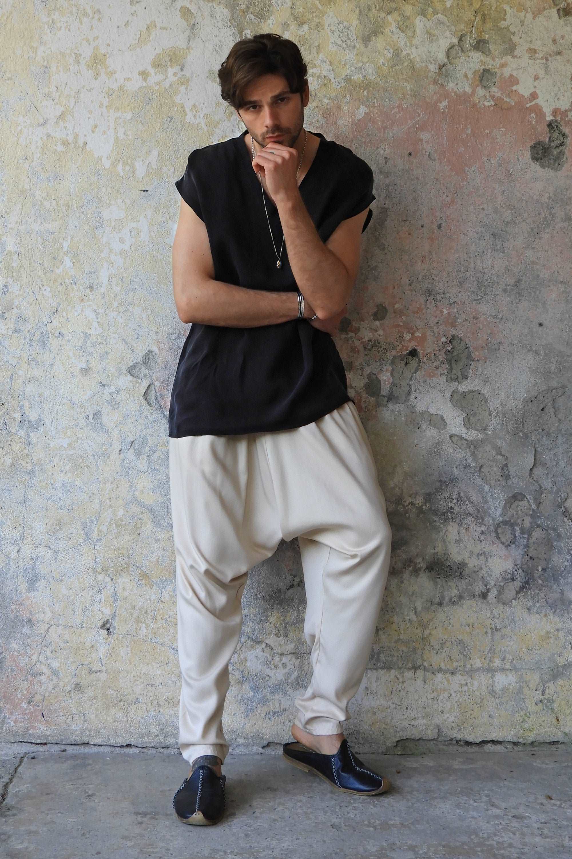 Odana's | Sustainable Gifts | BASIC Men's Harem Pants (Dark Cream, Army Green) | Harem Pants | Sustainable Fashion