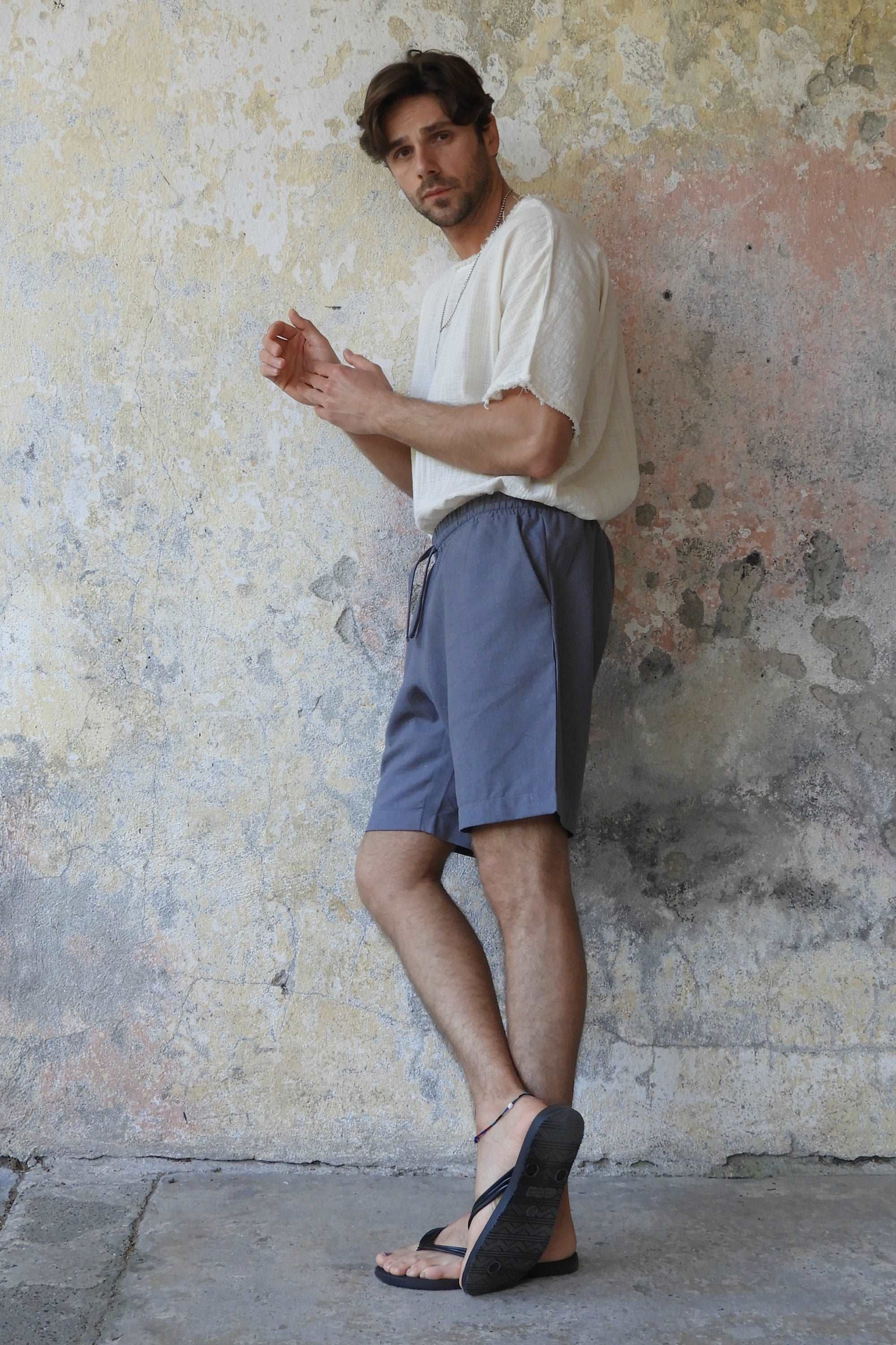 Sustainable  | BOREAS Linen Blend Shorts Man (Brown, Almond Green, Dark Gray) by Odana's