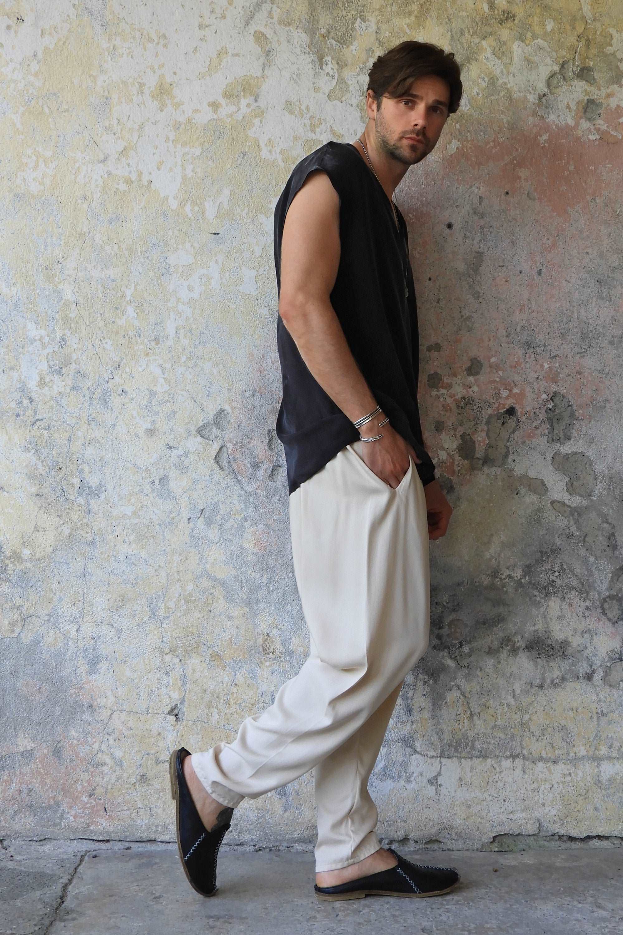 Odana's | Sustainable Gifts | BASIC Men's Harem Pants (Dark Cream, Army Green) | Harem Pants | Sustainable Fashion