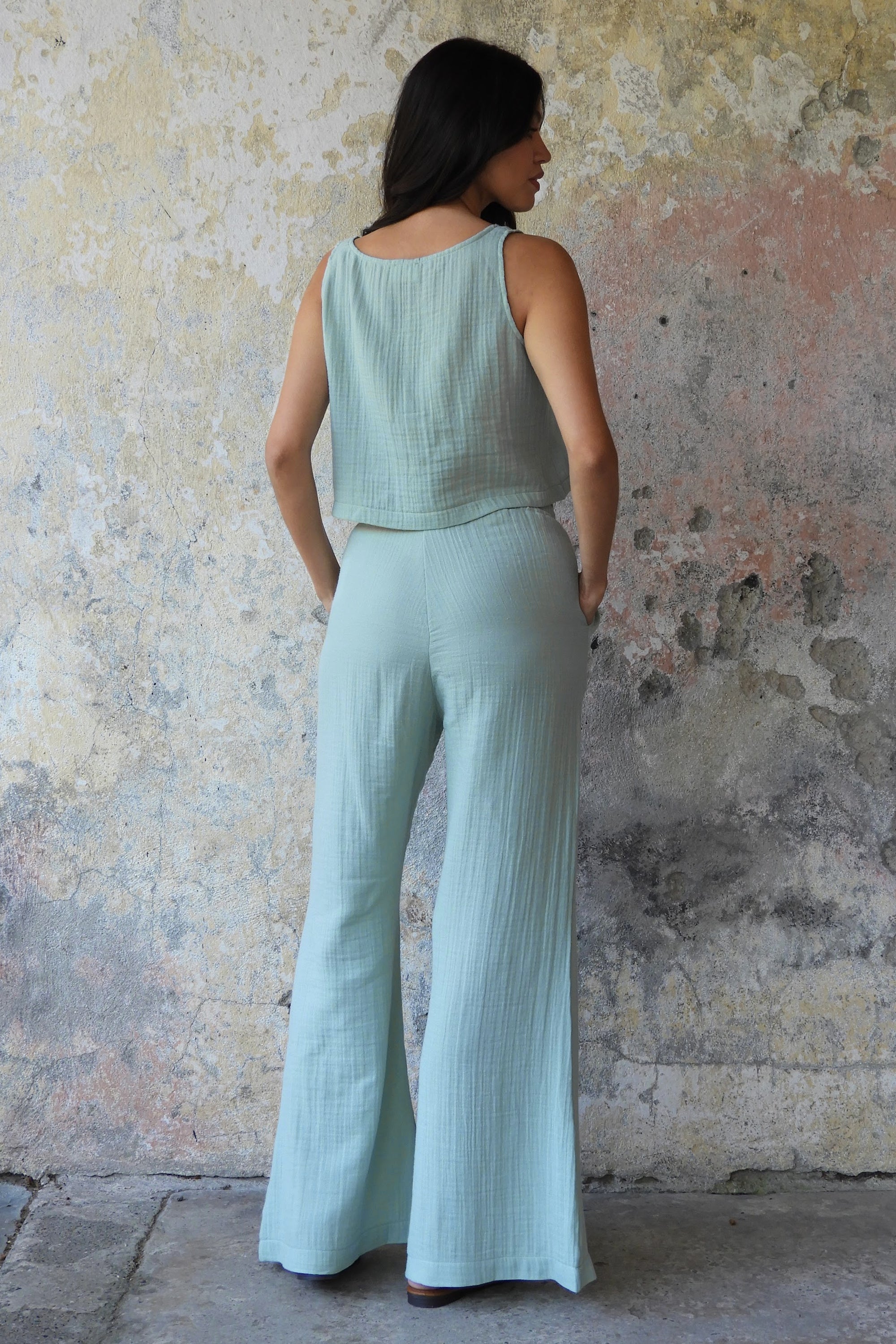 Odana's | PALAZZO Women's 2Layer Gauze Cotton Pants (Blue, Mint) | Palazzo Pants | Sustainable Fashion