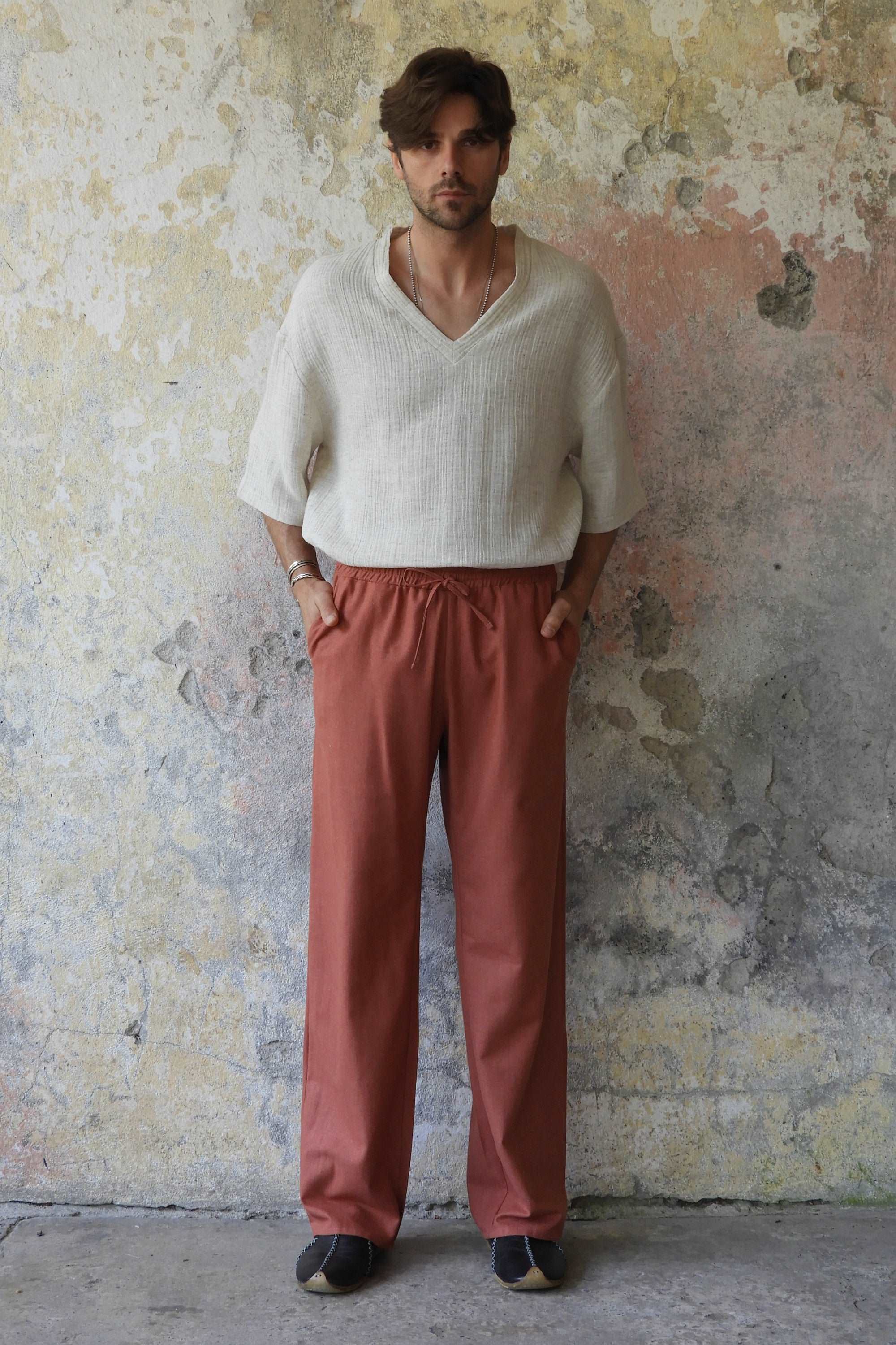 Odana's | Sustainable Gifts | BEACH Men's Linen Blend Pants (Windsor Tan, Terra Cotta) | Linen Pants | Sustainable Fashion