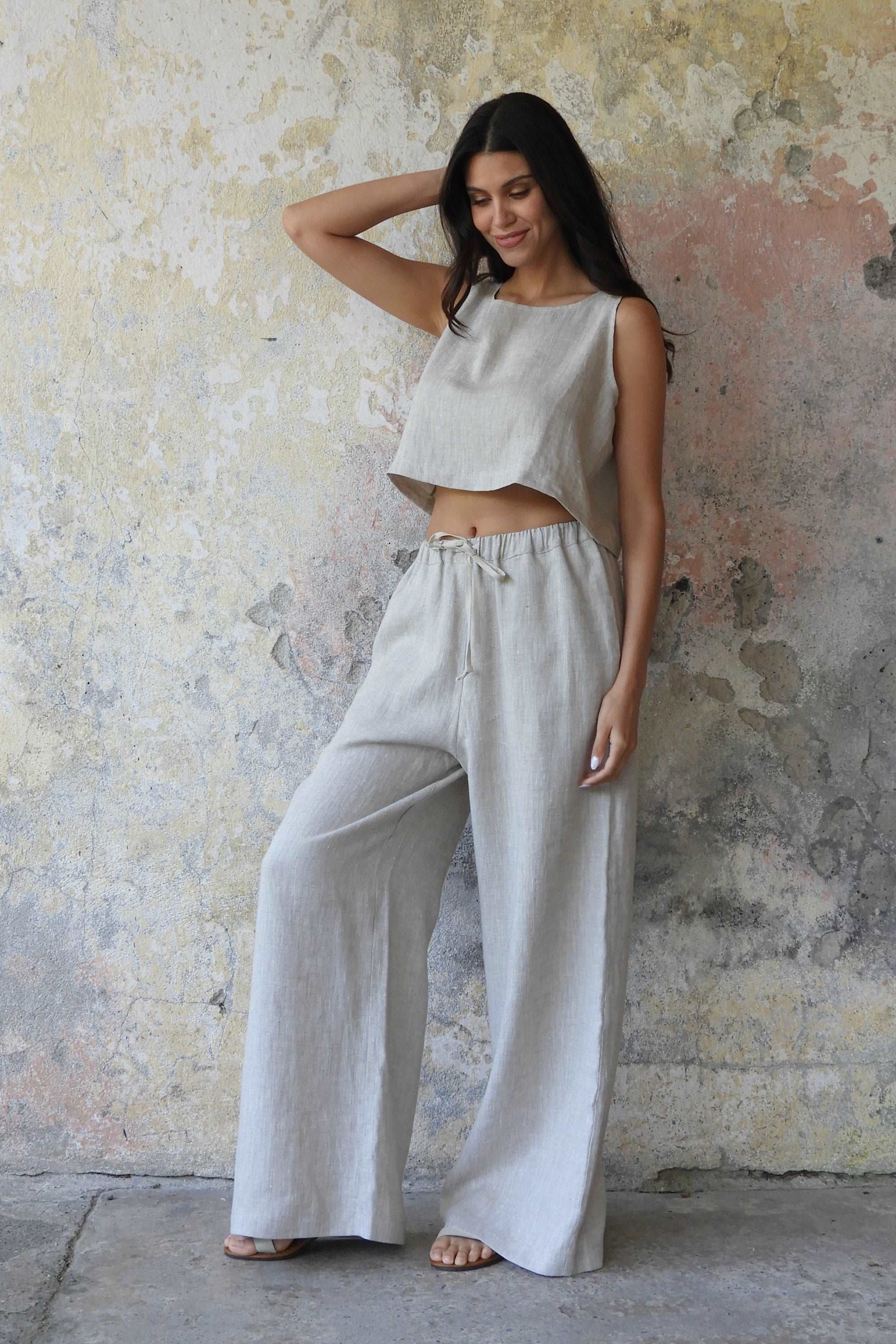 Sustainable  | CHAKRA Beige Women's Linen Pants by Odana's