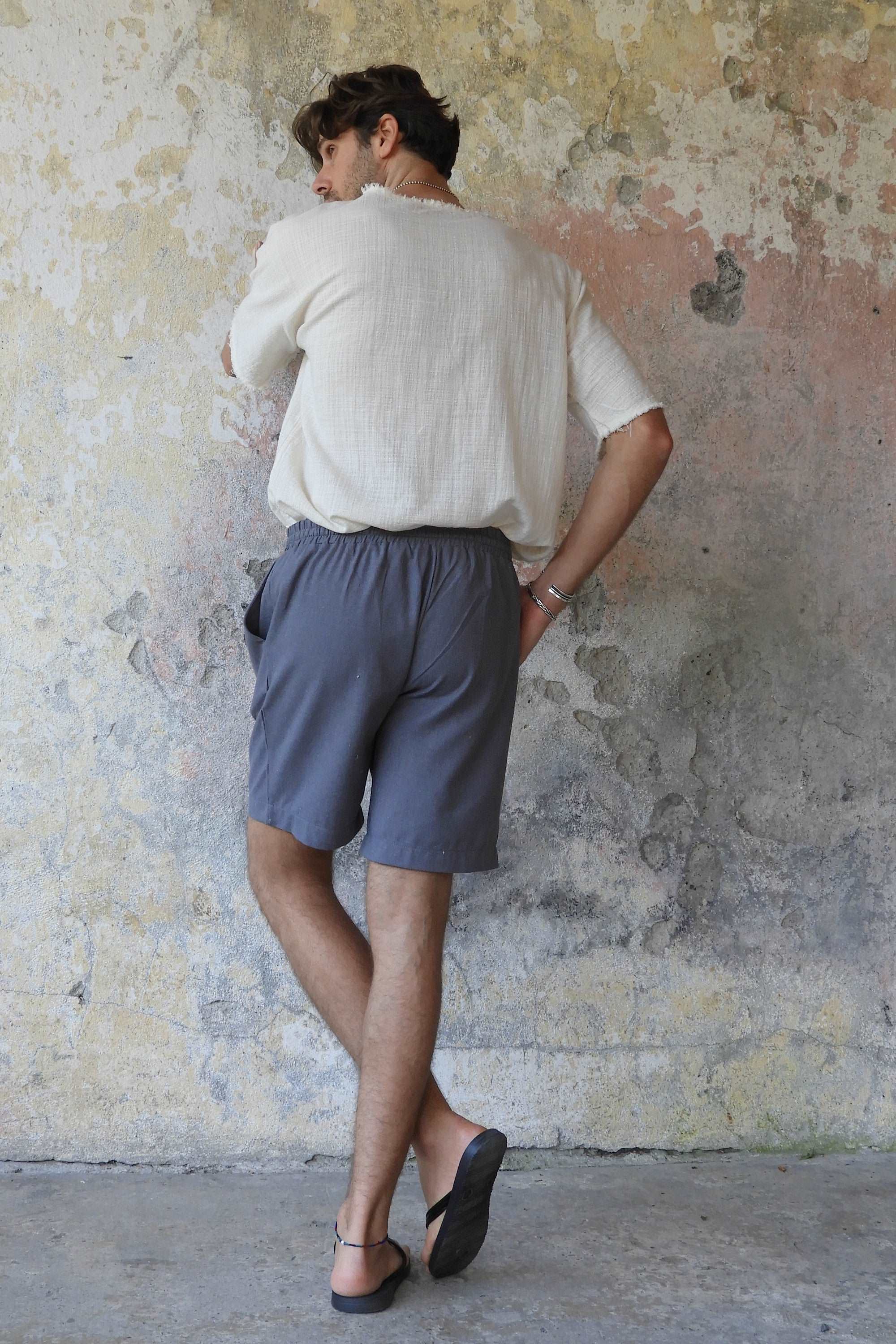 Sustainable  | BOREAS Linen Blend Shorts Man (Brown, Almond Green, Dark Gray) by Odana's