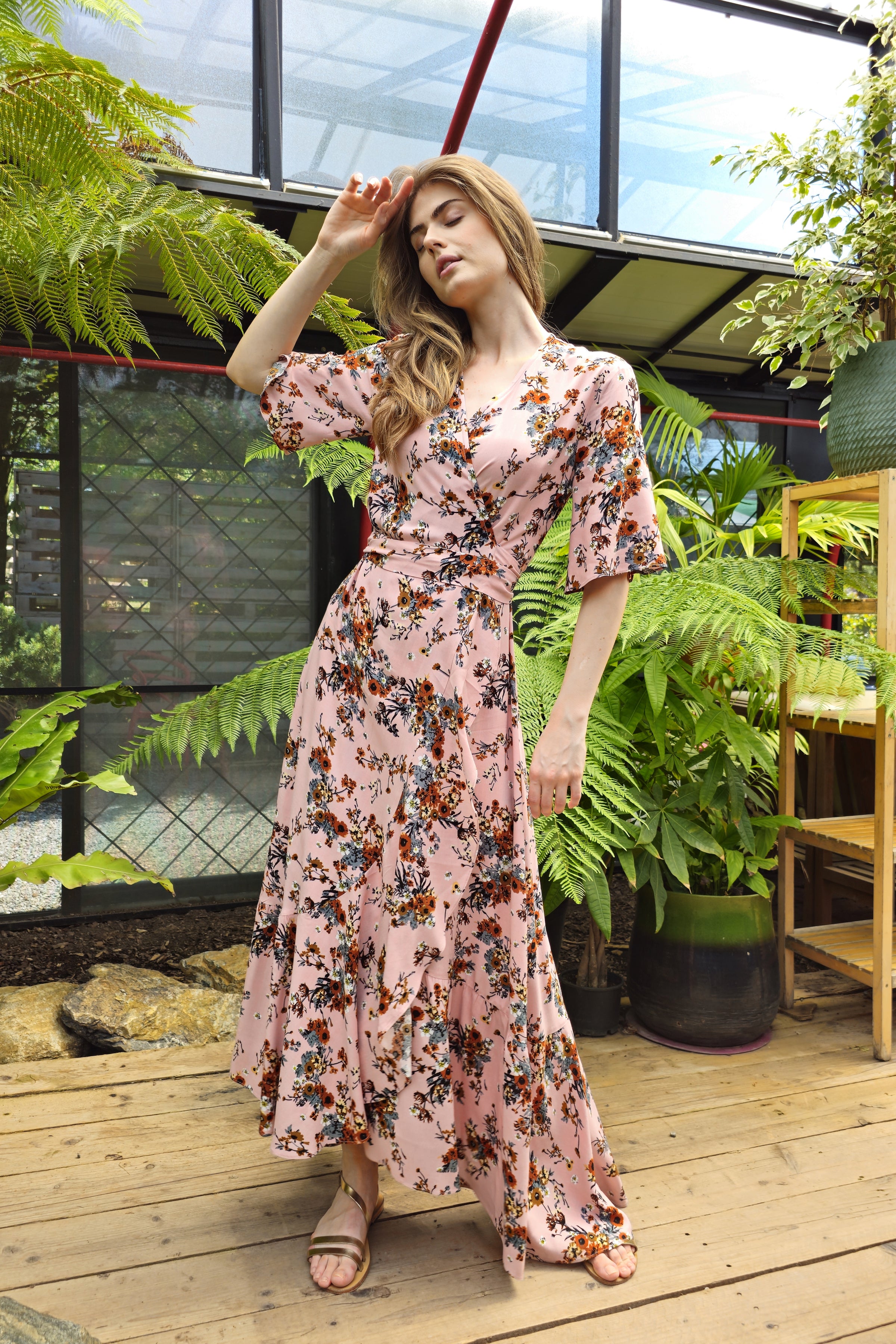 Odana's | Peony | Shop Chic and Boho Floral Wrap Dresses (Green, Pink) 3XL / Short / Green Odana's | Peony | Shop Chic and Boho Floral Wrap Dresses (Green, Pink) 3XL / Short / Green