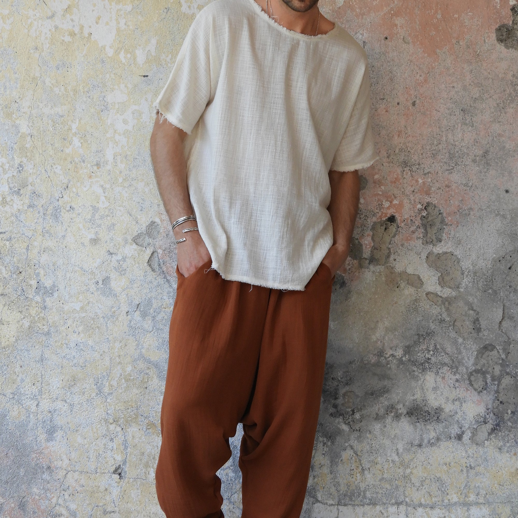 Odana's | Sustainable Gifts | TRIBAL Men's Gauze Cotton Harem Pants (Brown, Gray) Brown | Harem Pants | Sustainable Fashion