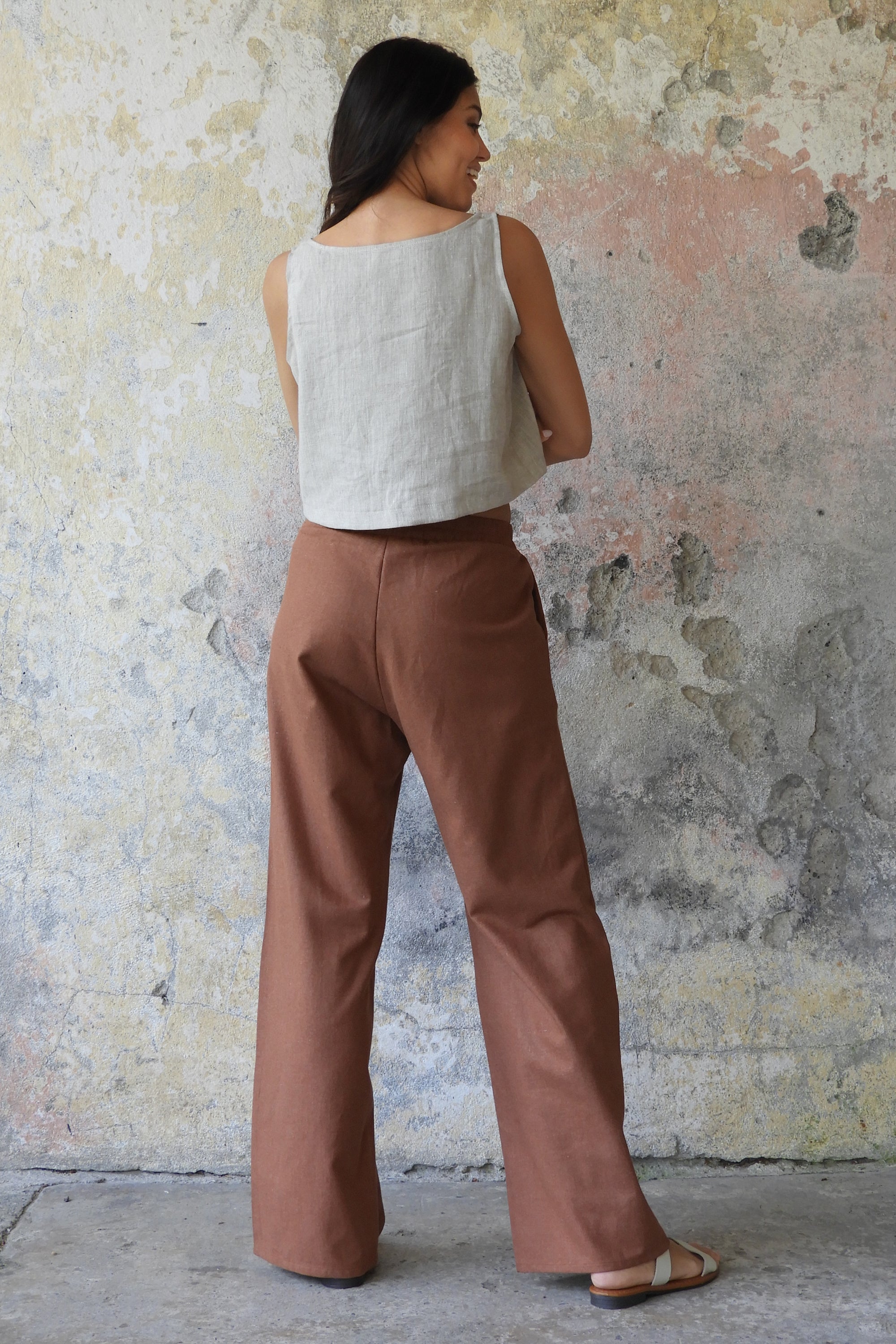 Sustainable  | TRINITY Linen Blend Women's Pants (Burnt Orange, Brown) by Odana's