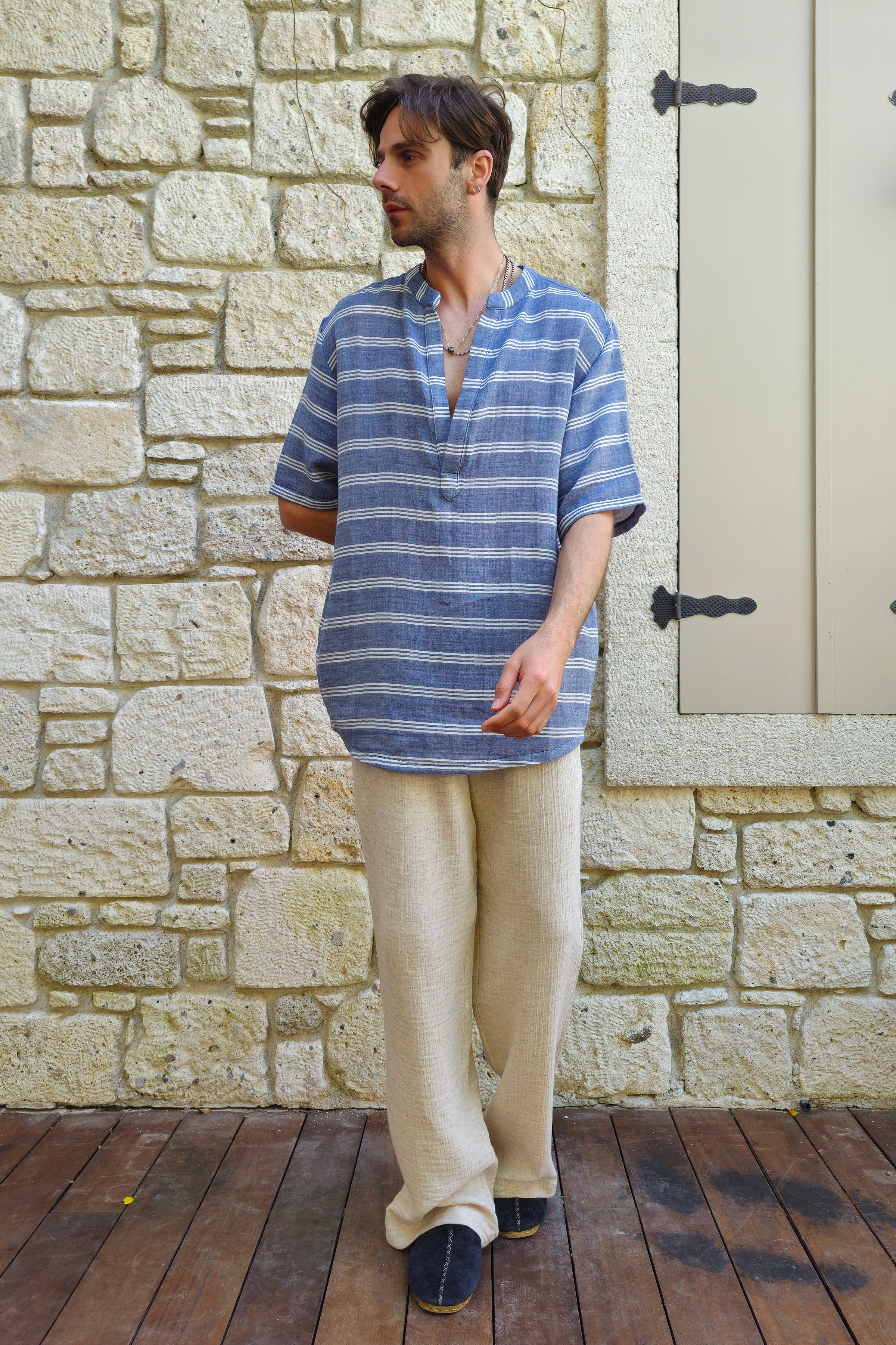 Odana's | Sustainable Gifts | ARCHEUS STRIPES Organic Cotton Double Gauze Shirt | Shirts | Sustainable Fashion
