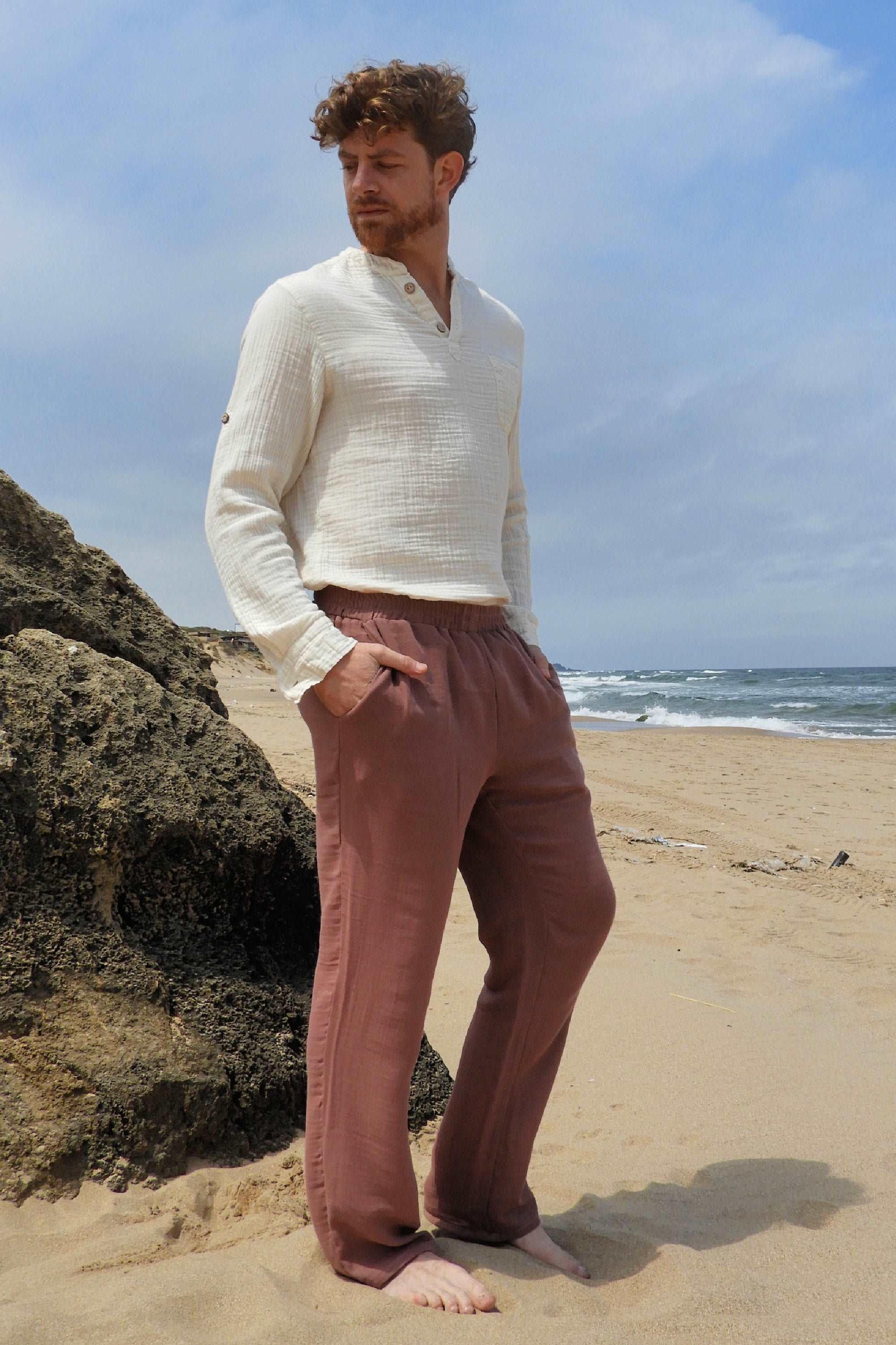 Odana's | Sustainable Gifts | DUNE Organic Gauze Cotton Pants (Dark Blue, Dusty Pink) | Harem Pants | Sustainable Fashion