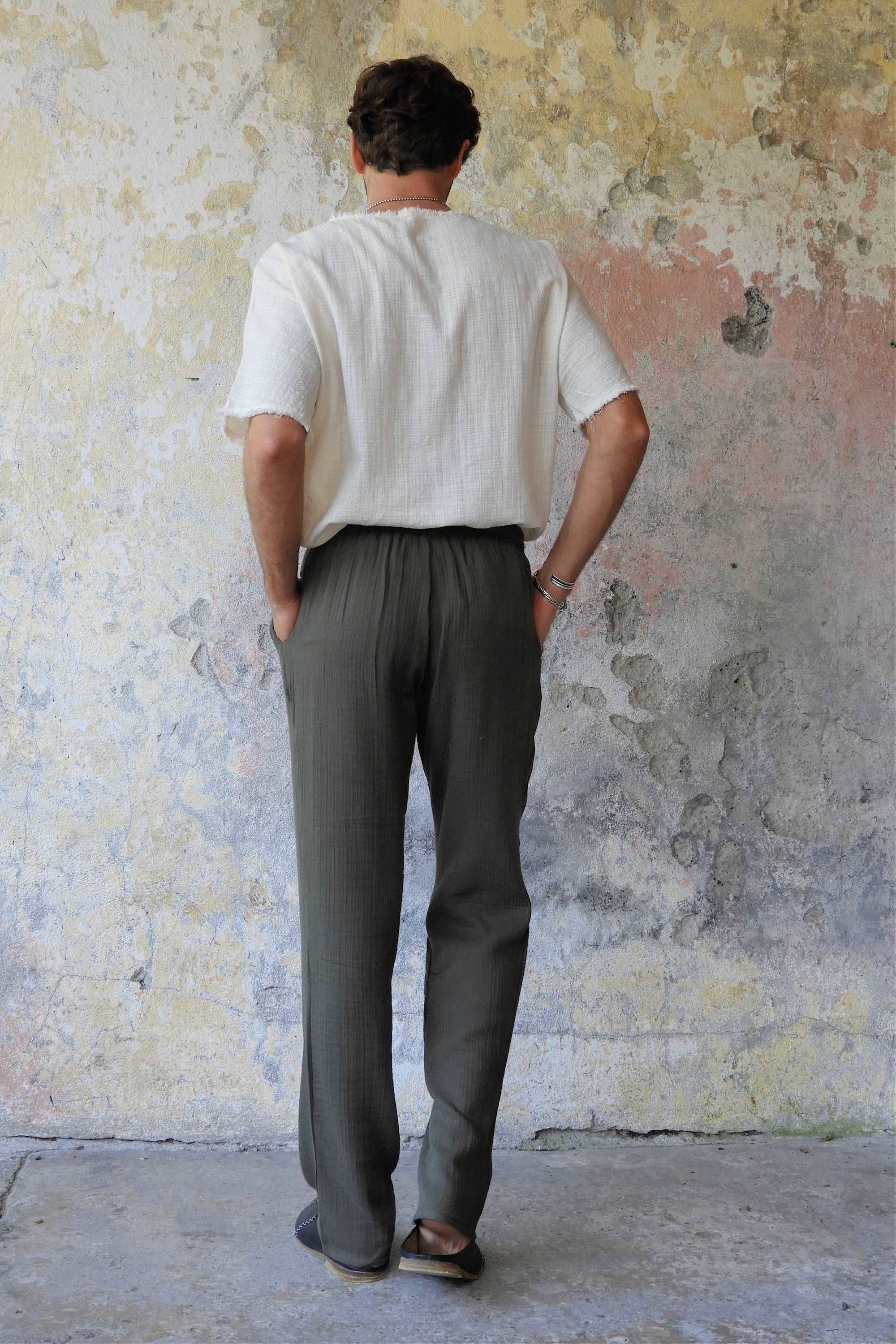 Sustainable  | DUNE Gender Neutral Gauze Cotton Pants (Army Green, Dusty Mint) by Odana's