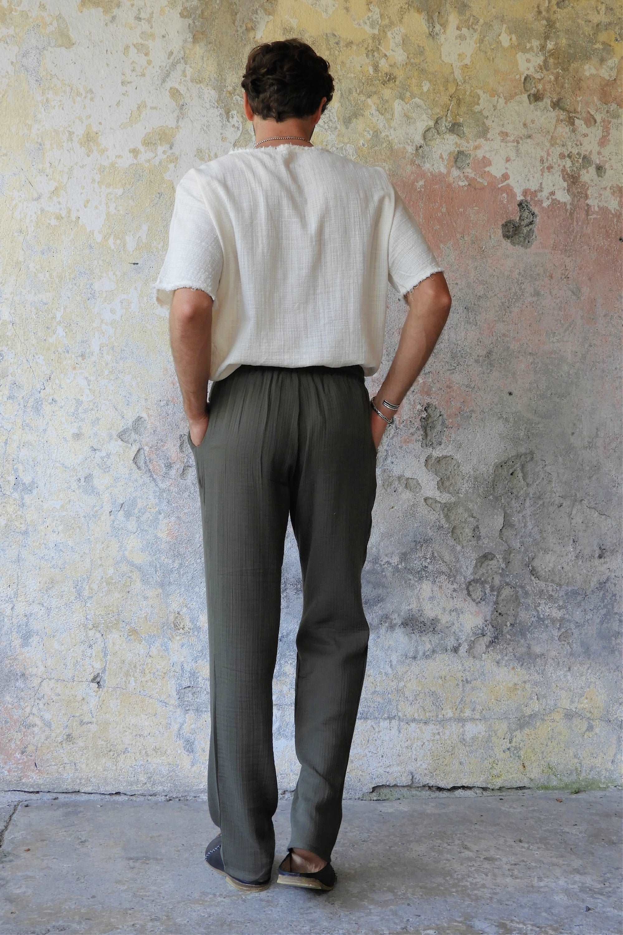 Odana's | Sustainable Gifts | DUNE Men's Organic Gauze Cotton Pants (Army Green, Dusty Mint) | Harem Pants | Sustainable Fashion
