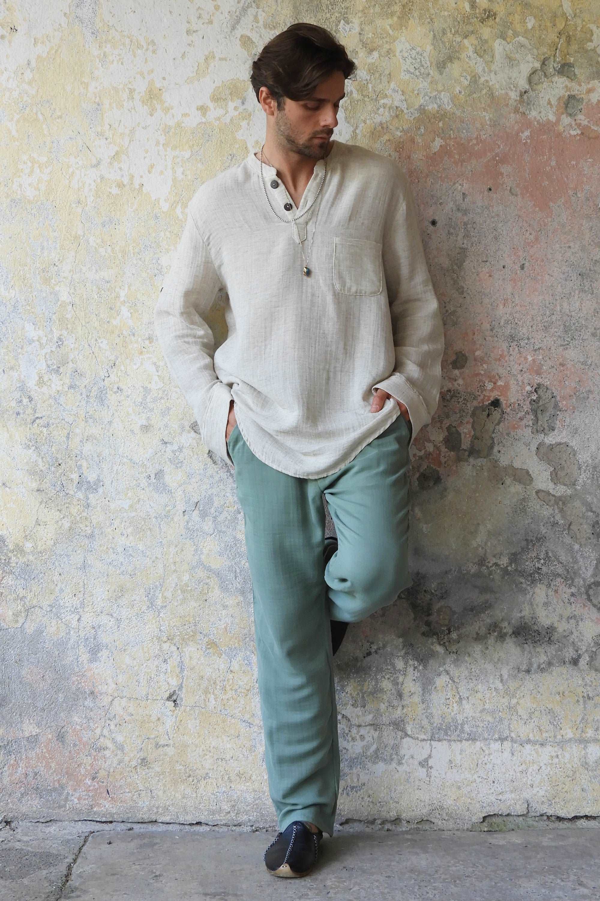 Odana's | Sustainable Gifts | DUNE Men's Organic Gauze Cotton Pants (Black, Sage Green) | Harem Pants | Sustainable Fashion