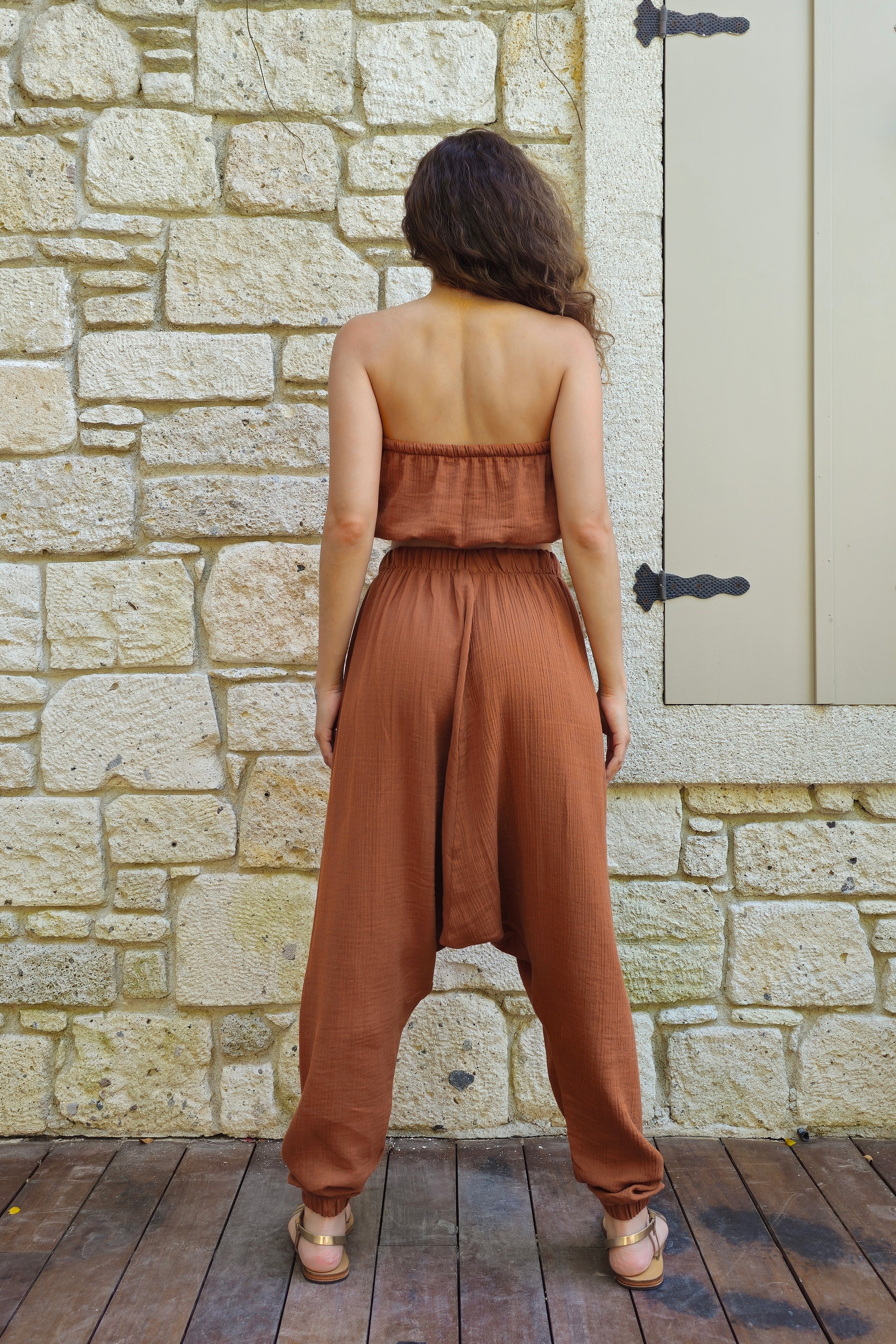 Odana's | Sustainable Gifts | TRIBAL Women's Organic Gauze Cotton Harem Pants (Brown, Dark Blue) | Harem Pants | Sustainable Fashion