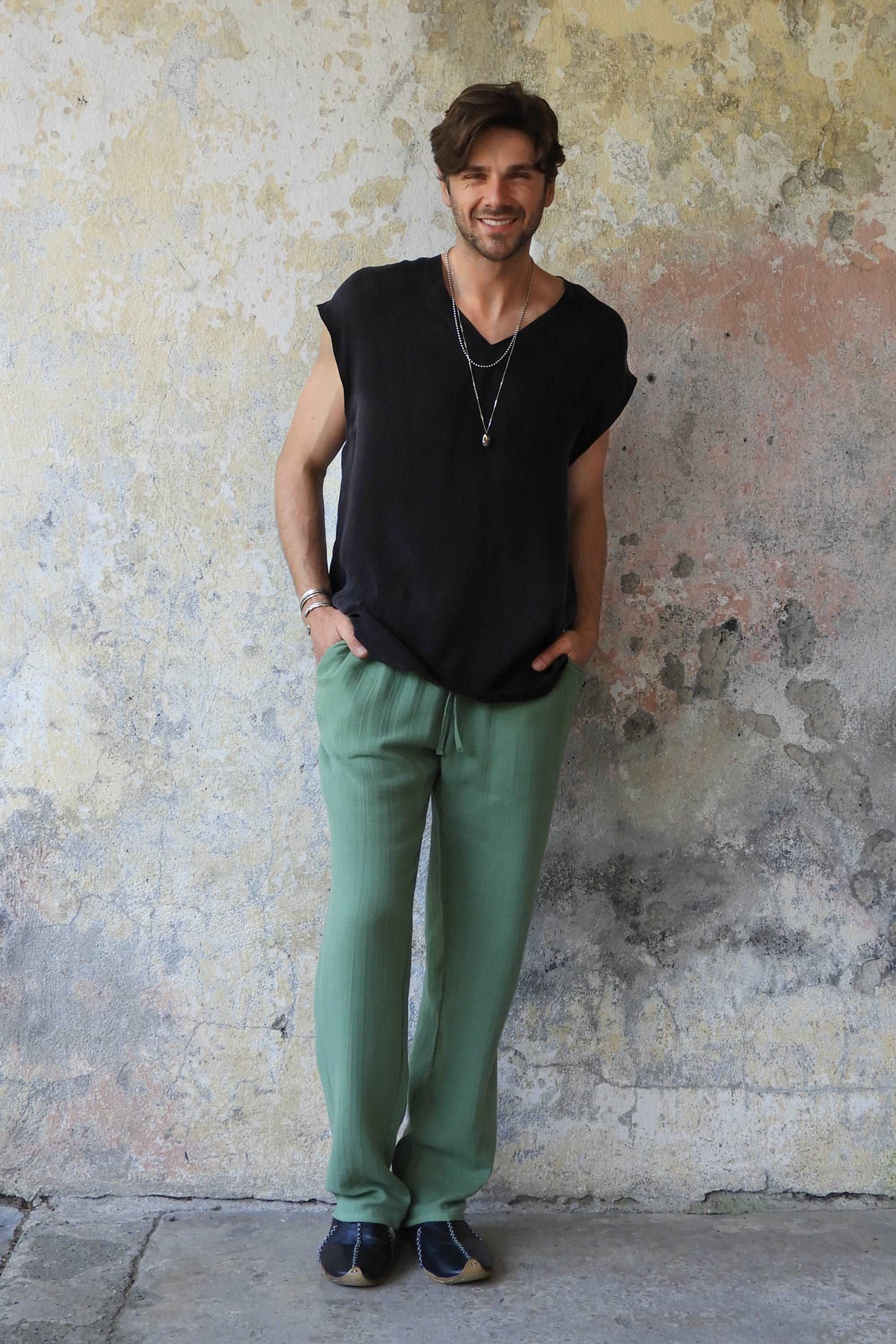 Odana's | Sustainable Gifts | DUNE Men's Organic Gauze Cotton Pants (Dark Blue, Green) | Cotton Pants | Sustainable Fashion