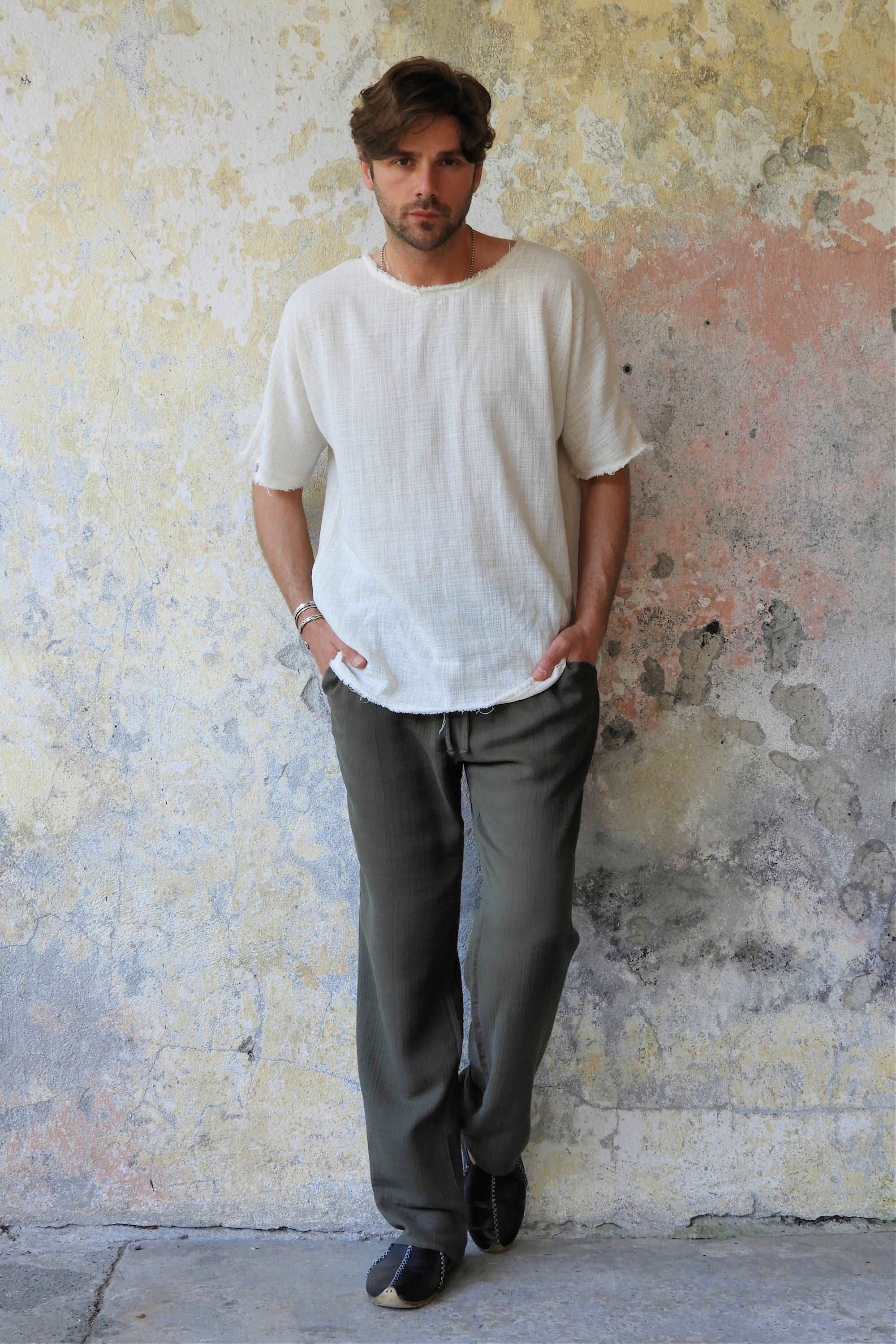 Sustainable  | DUNE Men's Gauze Cotton Pants (Army Green, Dusty Mint) by Odana's