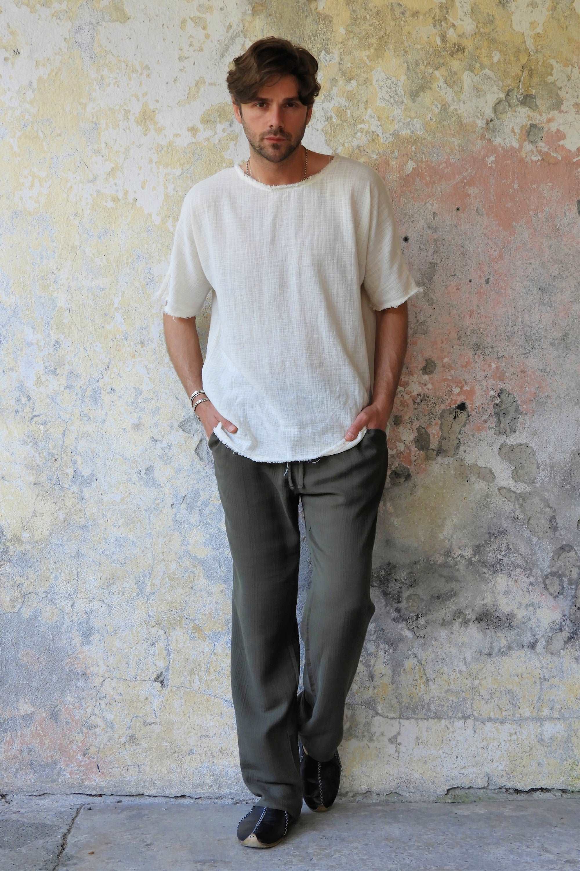 Odana's | Sustainable Gifts | DUNE Men's Organic Gauze Cotton Pants (Army Green, Dusty Mint) | Harem Pants | Sustainable Fashion