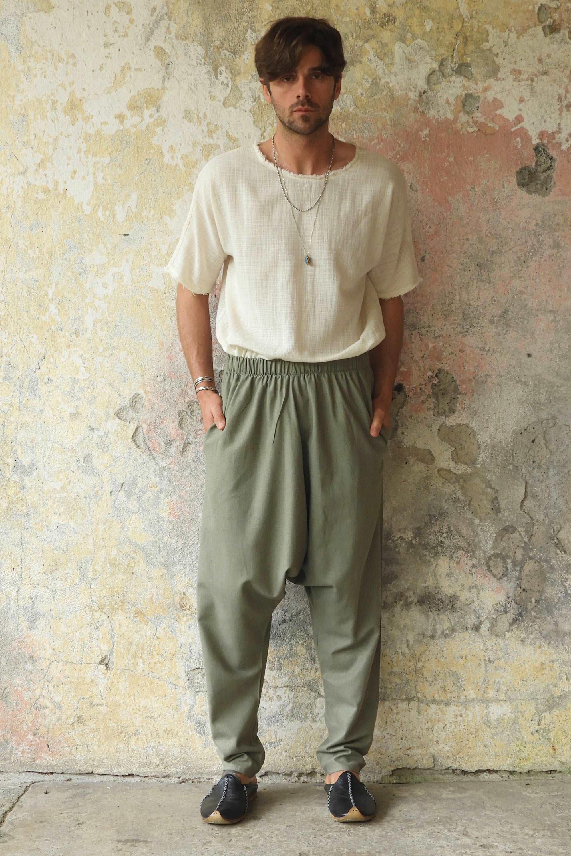 Odana's | MOON Gender Neutral Linen Blend Harem Pants (Terra Cotta, Almond Green) | Linen Harem Pants | Sustainable Fashion