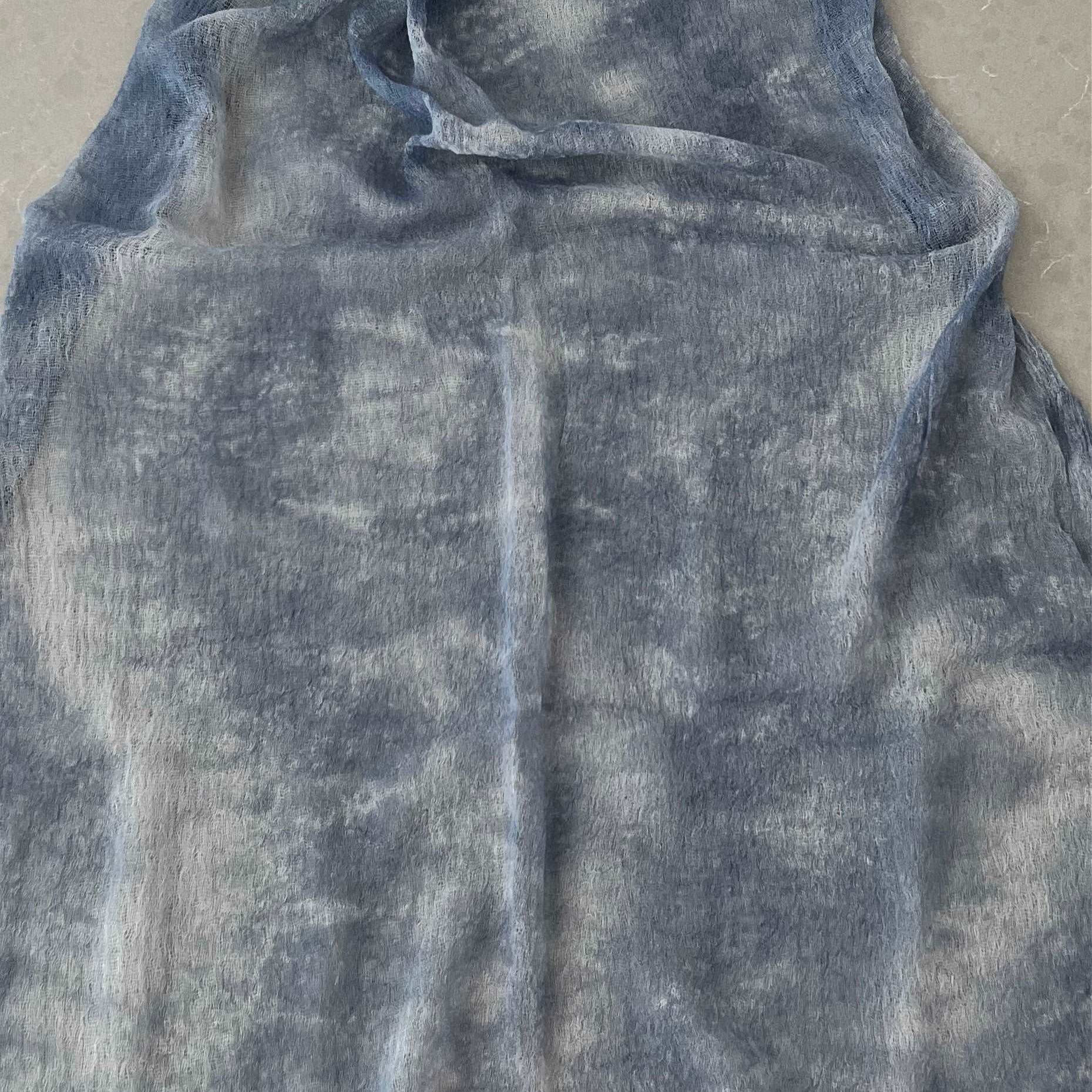 Odana's | Sustainable Gifts | ANDROMEDA Organic Gauze Cotton Tie-Dye Wrap 30" x 80" (75cm x 203cm) Indigo Blue | Tie-Dye Wrap | Sustainable Fashion