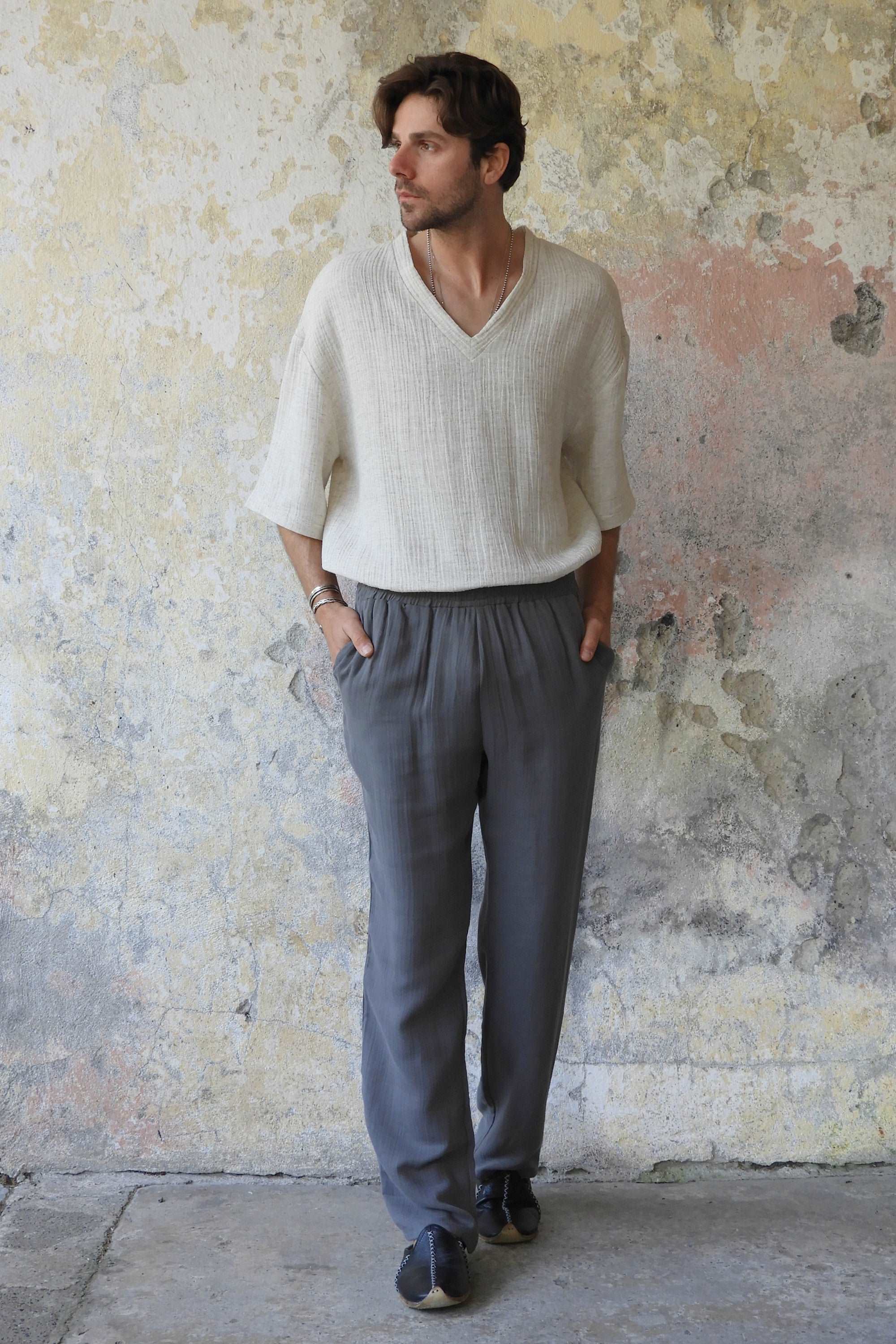Odana's | Sustainable Gifts | DUNE Men's Organic Gauze Cotton Pants (Dark Gray) | Cotton Pants | Sustainable Fashion