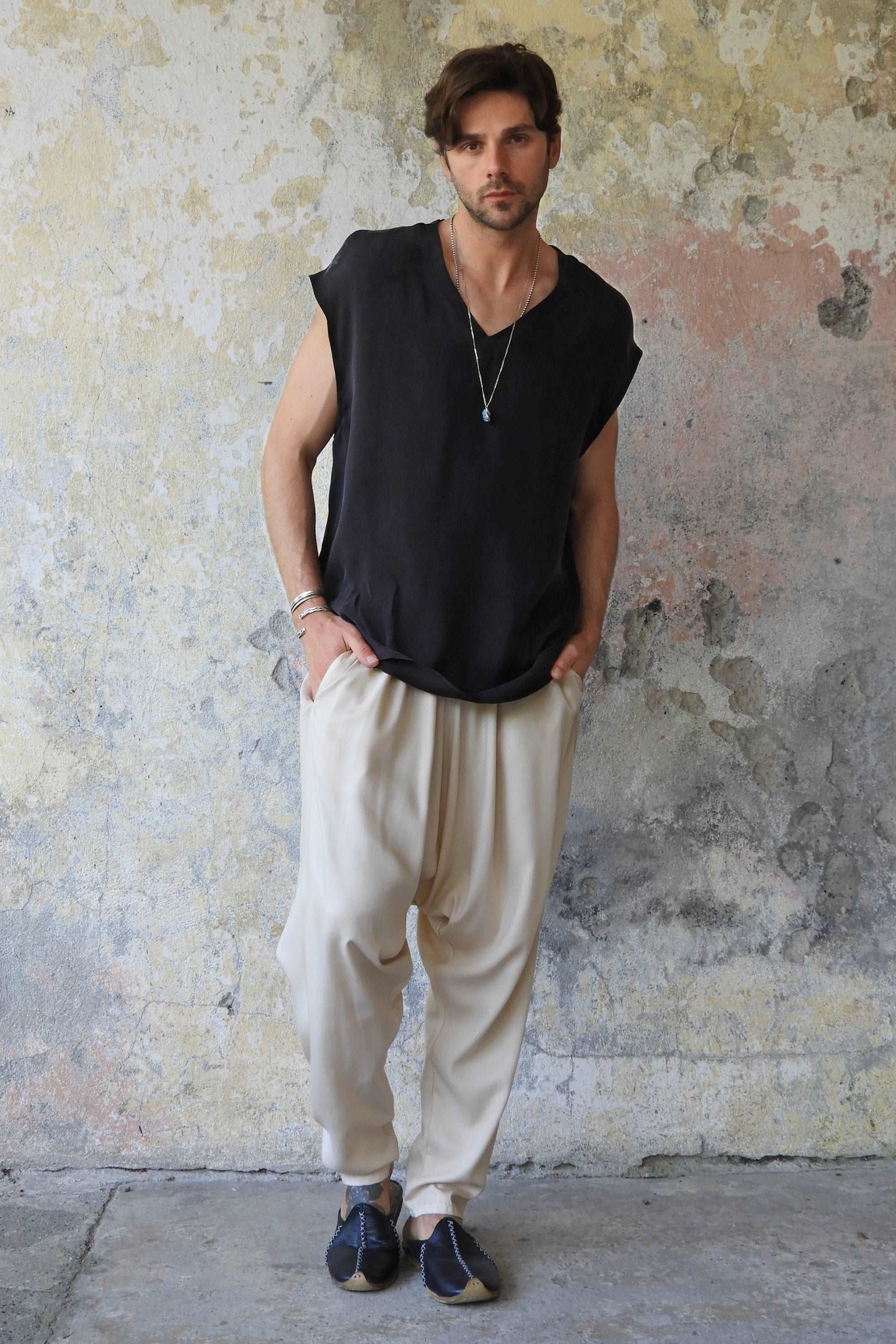 Odana's | Sustainable Gifts | BASIC Men's Harem Pants (Dark Cream, Army Green) | Harem Pants | Sustainable Fashion