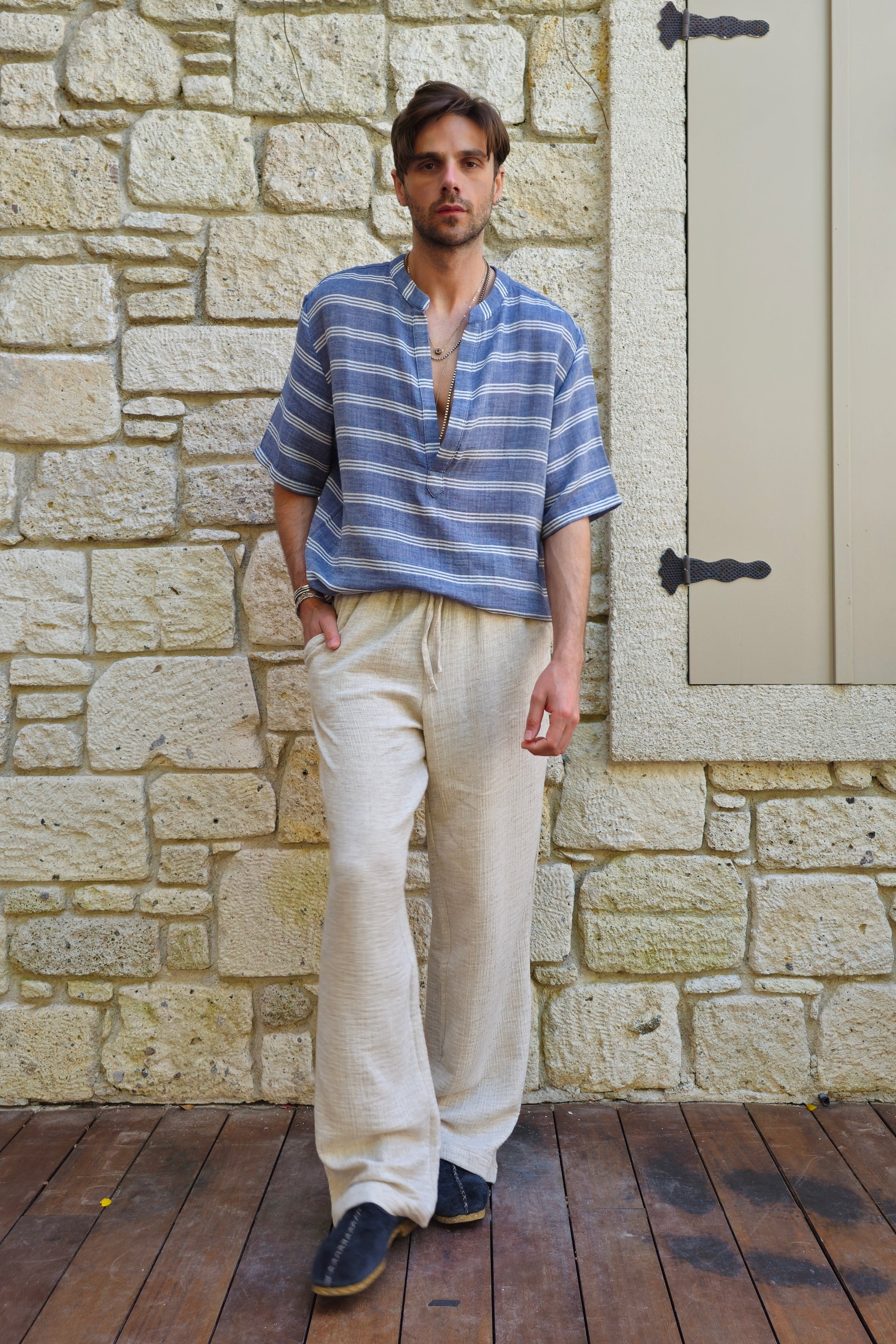 Odana's | Sustainable Gifts | ARCHEUS STRIPES Organic Cotton Double Gauze Shirt | Shirts | Sustainable Fashion