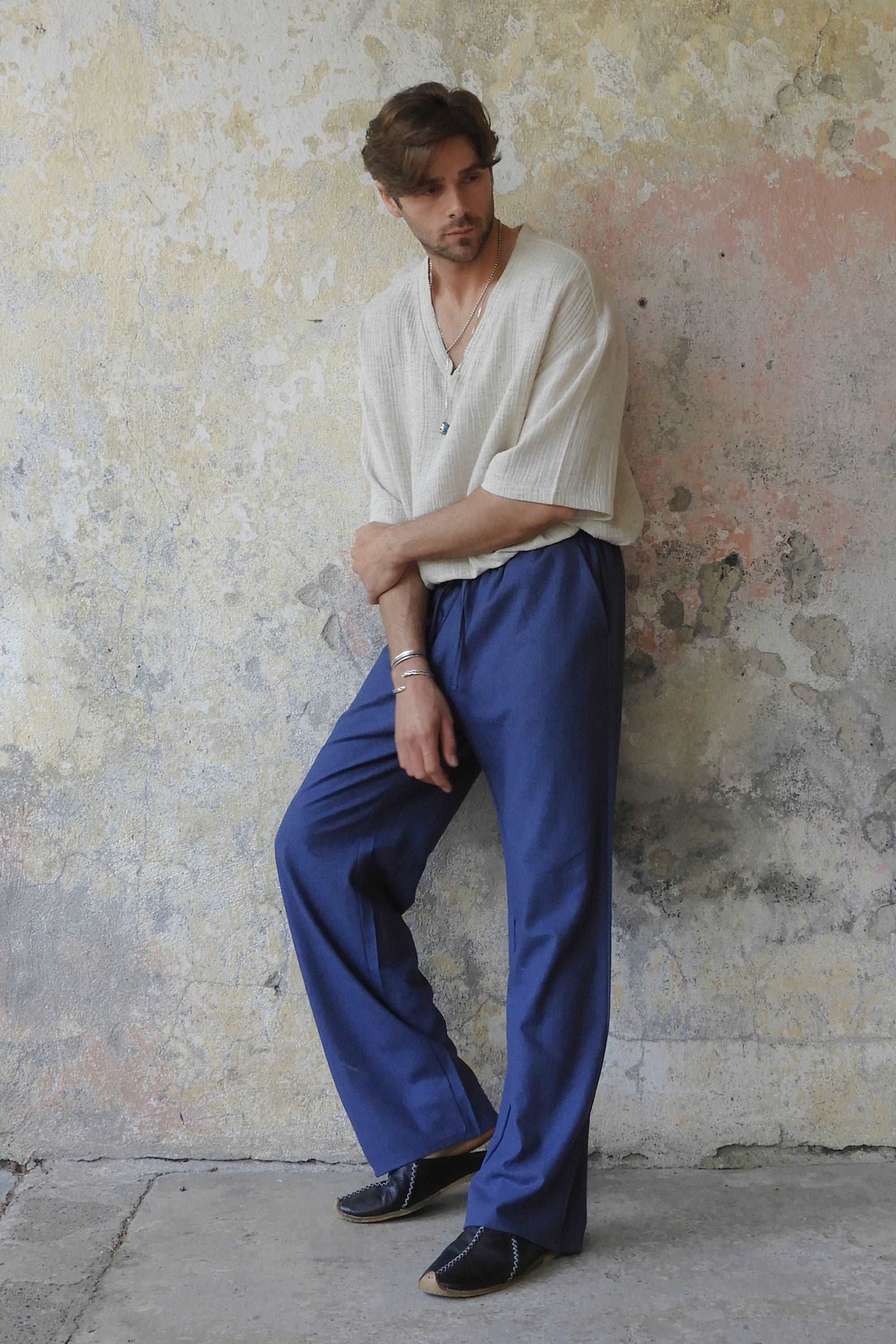 Odana's | Sustainable Gifts | BEACH Men's Linen Blend Pants (Dark Gray, Indigo Blue) | Linen Pants | Sustainable Fashion