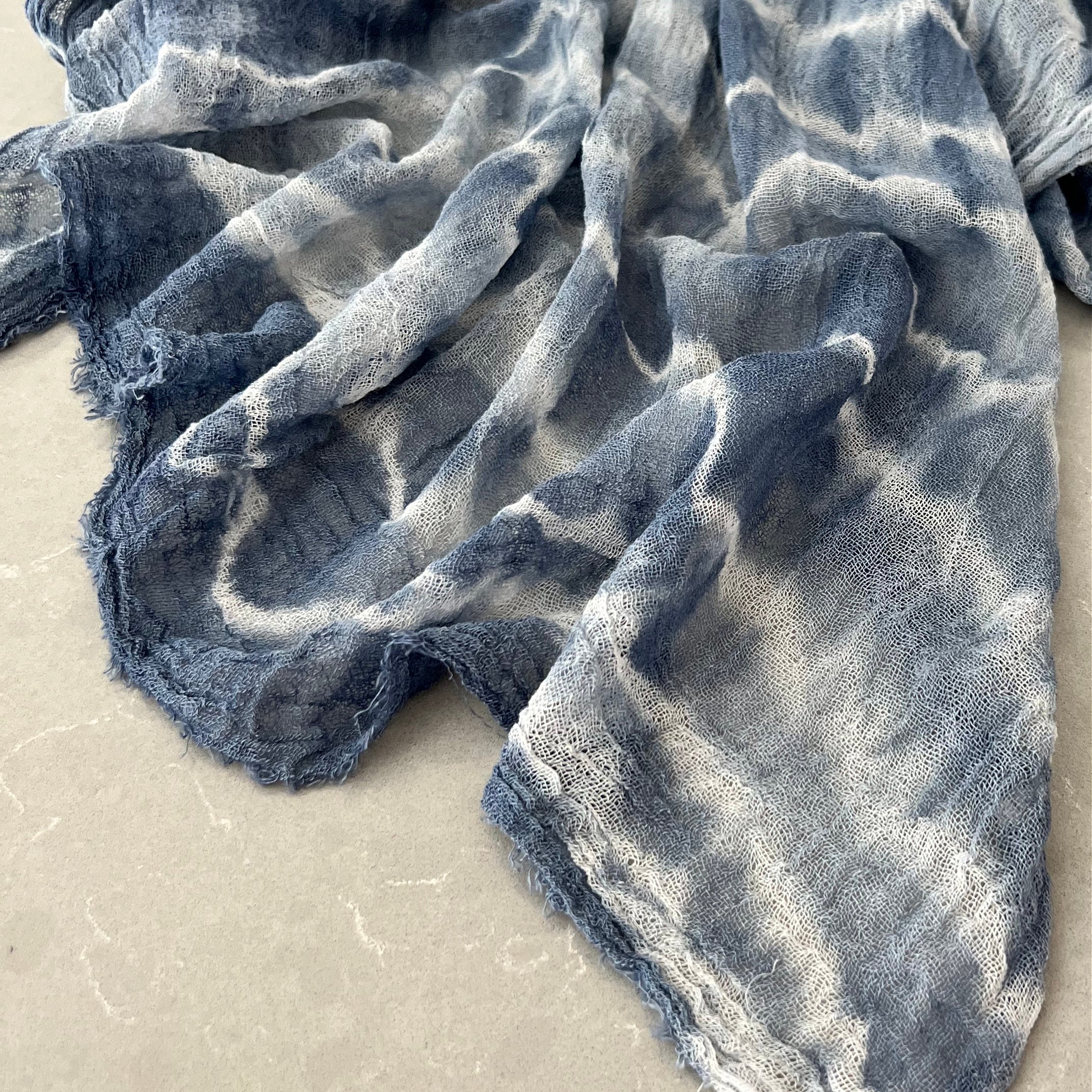 Odana's | Sustainable Gifts | PHOENIX Organic Gauze Cotton Tie-Dye Wrap 30" x 80" (75cm x 203cm) Indigo Blue | Tie-Dye Wrap | Sustainable Fashion