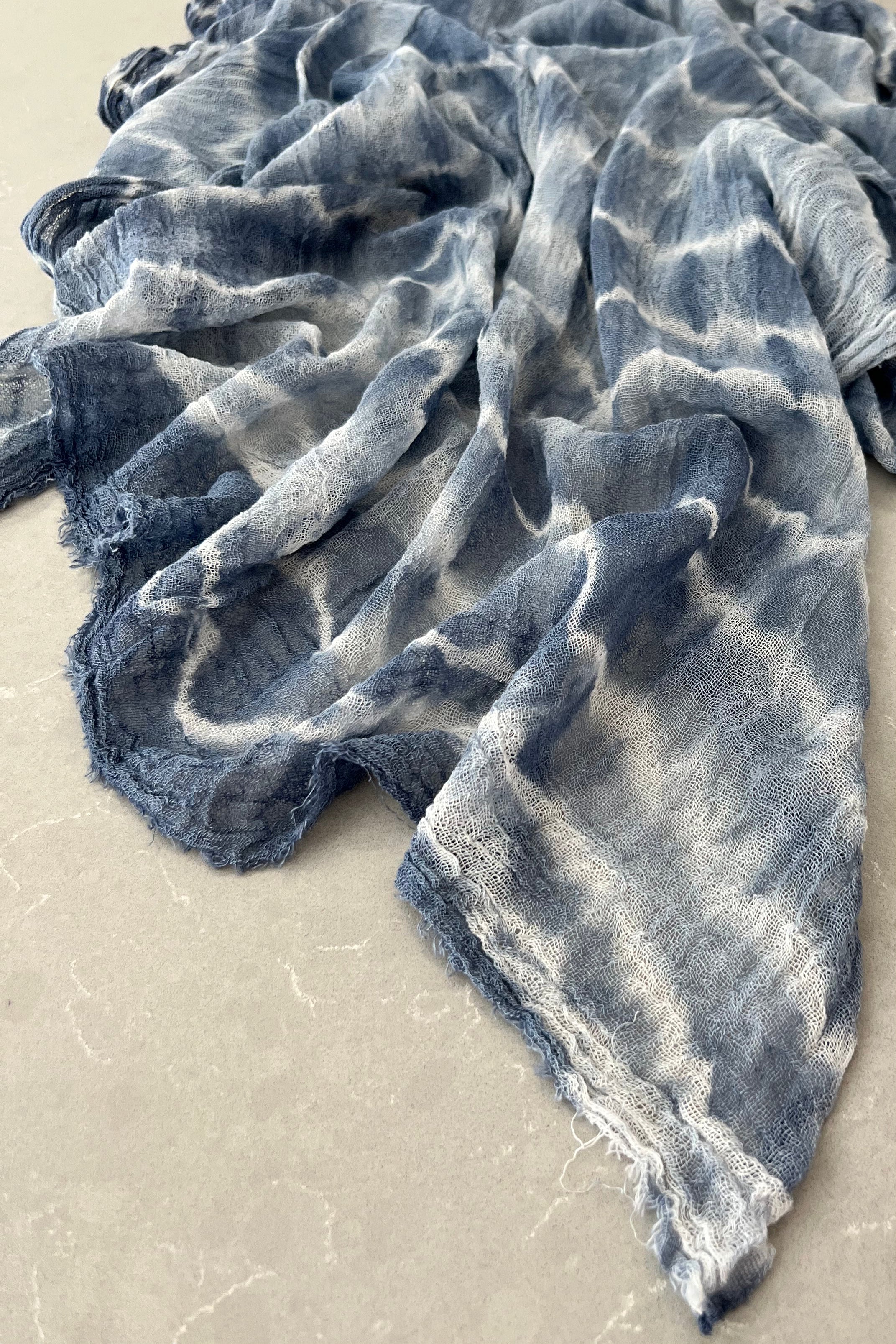 Odana's | Sustainable Gifts | PHOENIX Organic Gauze Cotton Tie-Dye Wrap 30" x 80" (75cm x 203cm) Indigo Blue | Tie-Dye Wrap | Sustainable Fashion