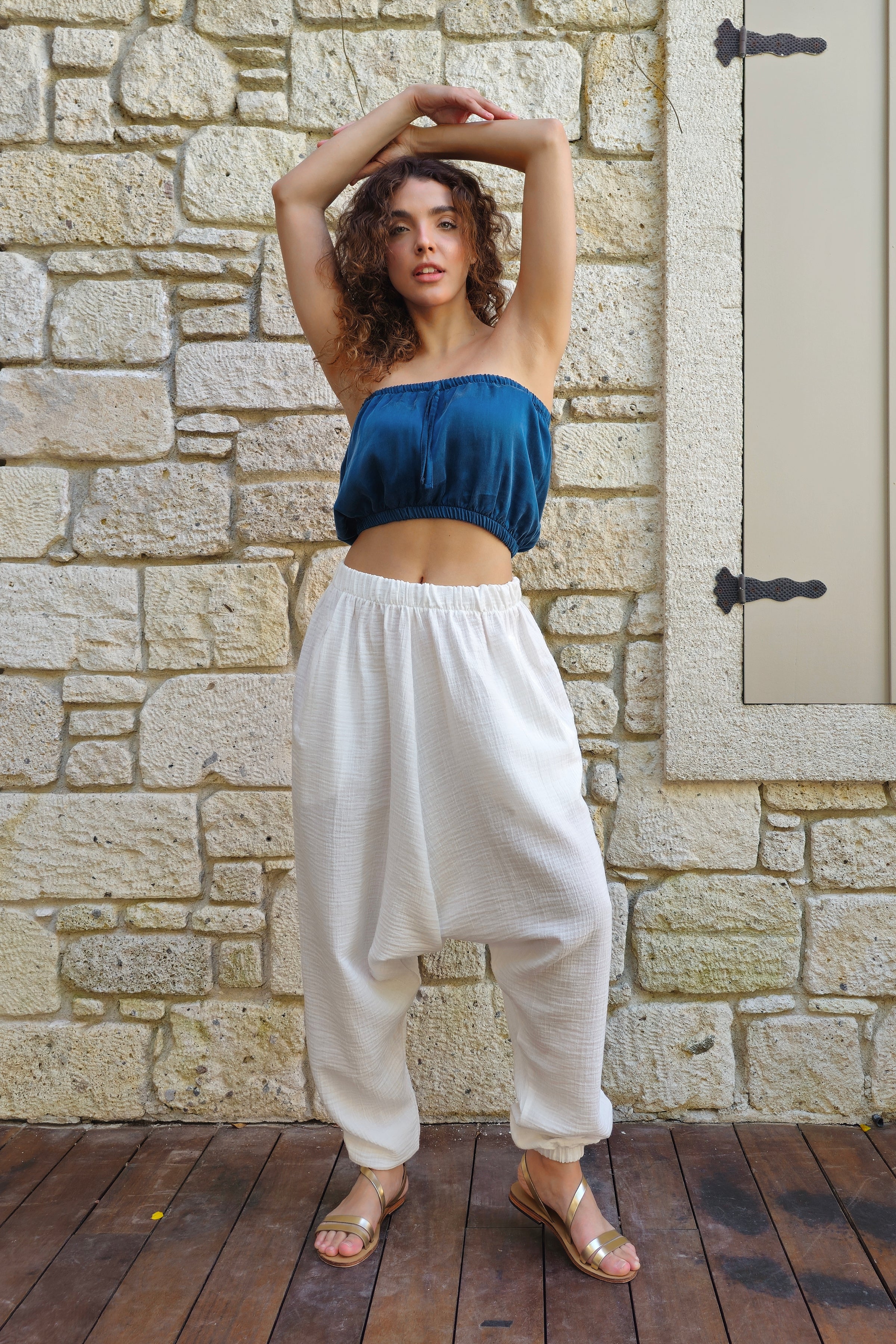 Odana's | Sustainable Gifts | TRIBAL Women's Organic Gauze Cotton Harem Pants (White) | Harem Pants | Sustainable Fashion
