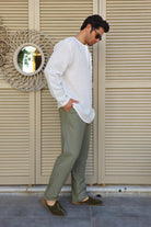 Odana's | Sustainable Gifts | POSEIDON Eco-Friendly Linen & Cotton Blend Drawstring Pants (Windsor Tan, Green Almond) | POSEIDON Eco-Friendly Linen & Cotton Blend Drawstring Pants | Sustainable Fashion