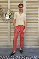 Odana's | Sustainable Gifts | POSEIDON Eco-Friendly Linen & Cotton Blend Drawstring Pants (Burnt Orange, Terra Cotta) Terra Cotta | POSEIDON Eco-Friendly Linen & Cotton Blend Drawstring Pants | Sustainable Fashion