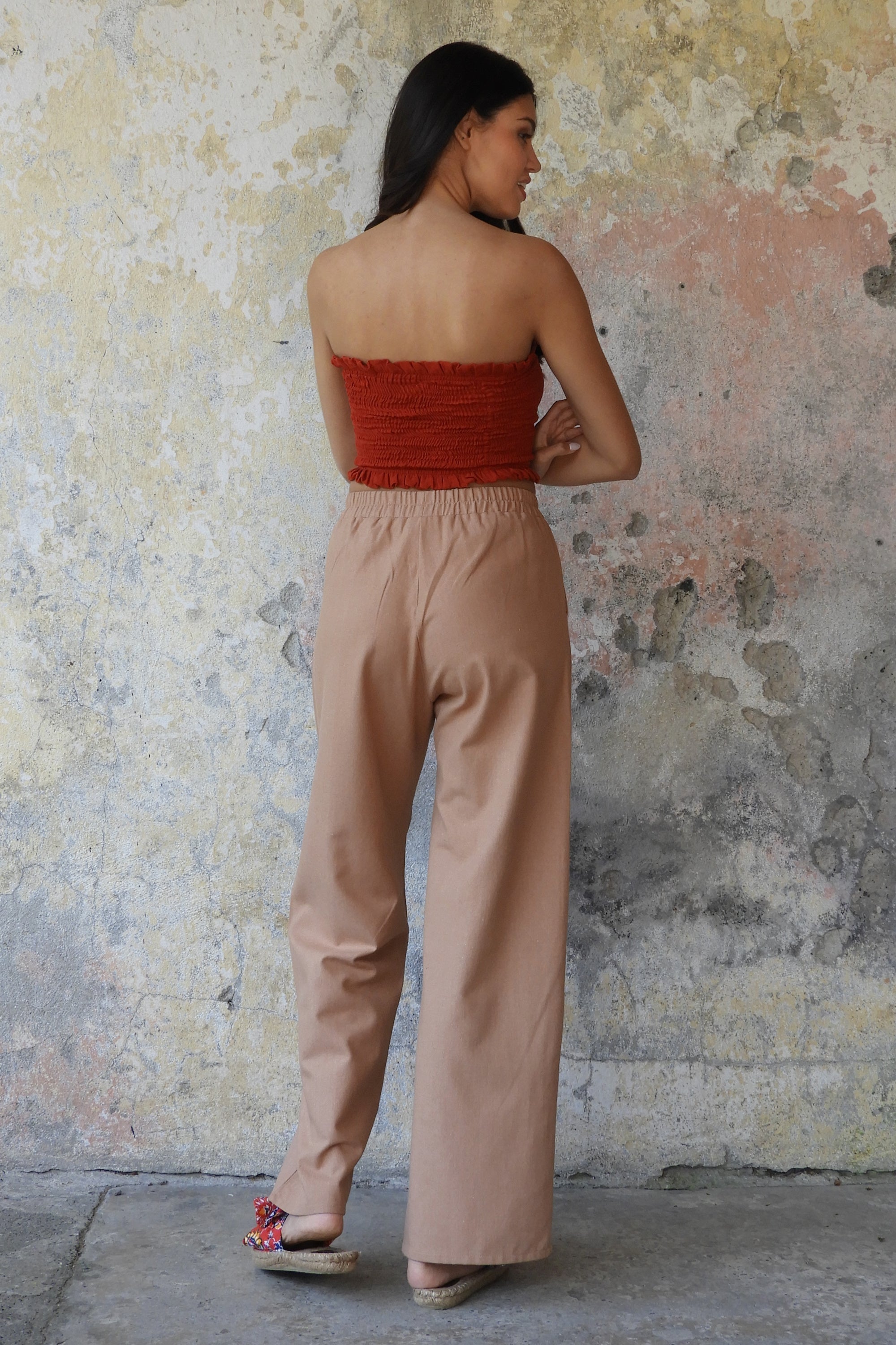 Odana's | Sustainable Gifts | TRINITY Linen Blend Women's Pants (Tan, Indigo Blue) | Linen Pants | Sustainable Fashion