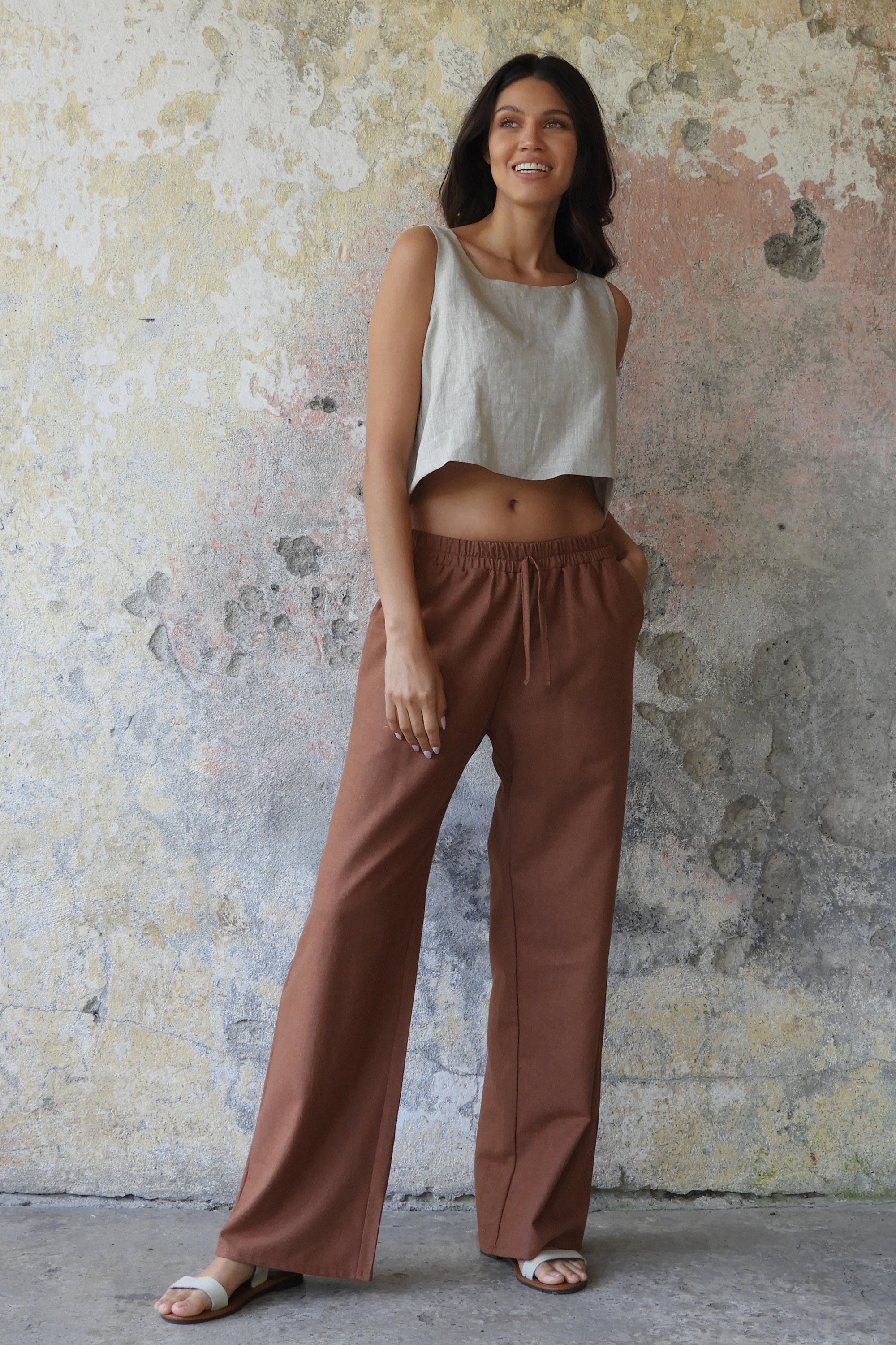 Sustainable  | TRINITY Linen Blend Women's Pants (Burnt Orange, Brown) by Odana's