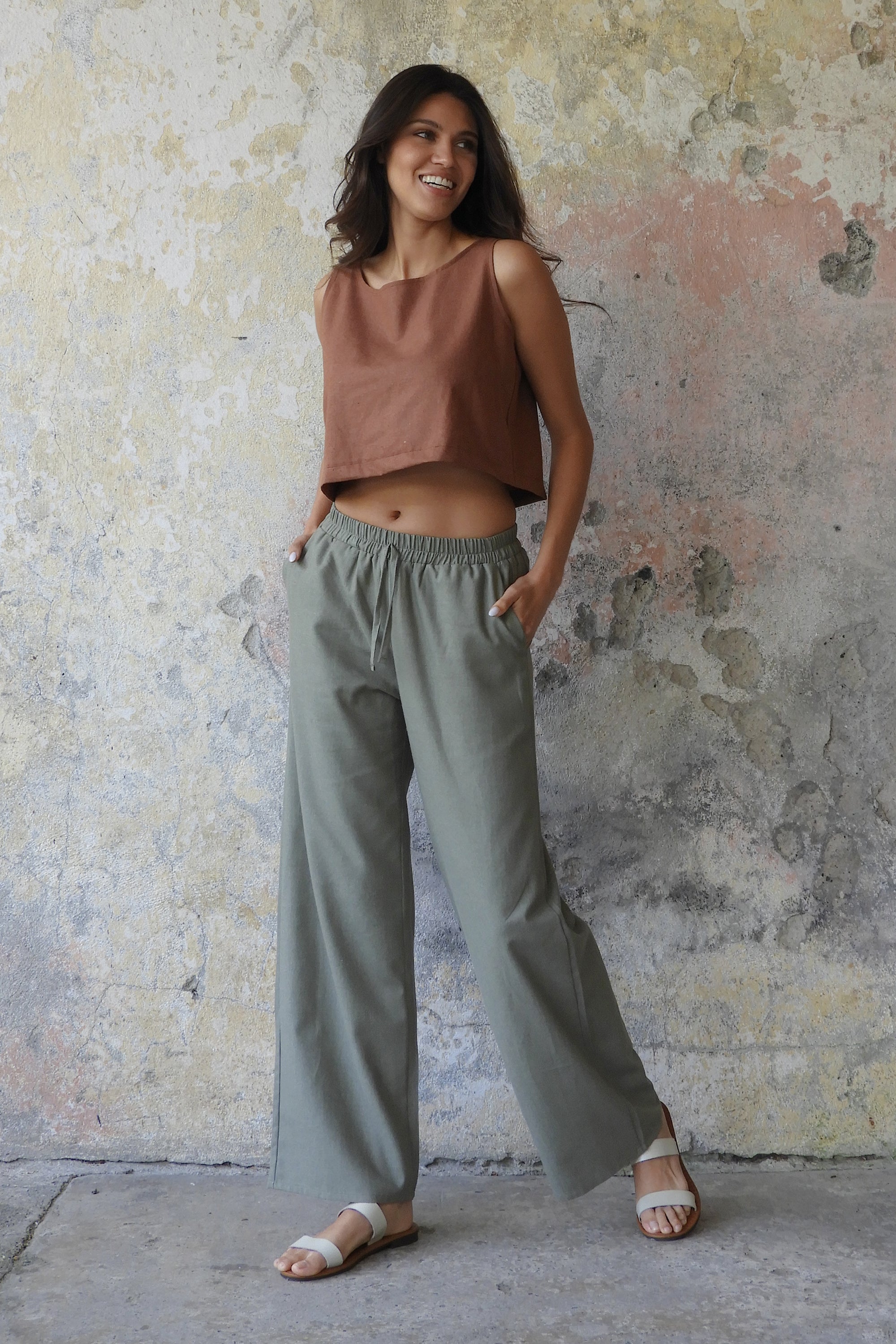 Sustainable  | TRINITY Linen Blend Women's Pants (Almond Green, Dark Gray, Windsor Tan) by Odana's