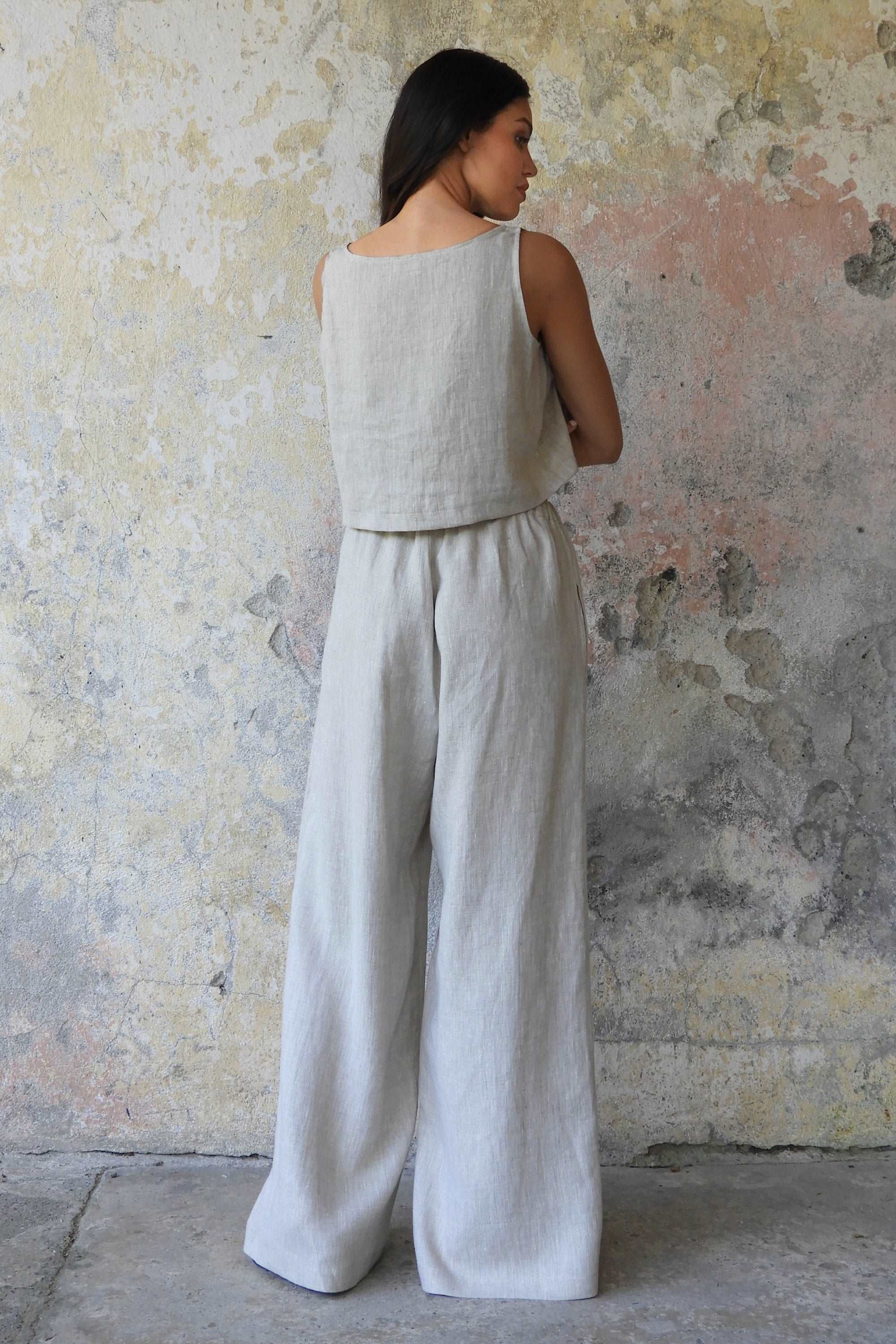 Sustainable  | CHAKRA Beige Women's Linen Pants by Odana's