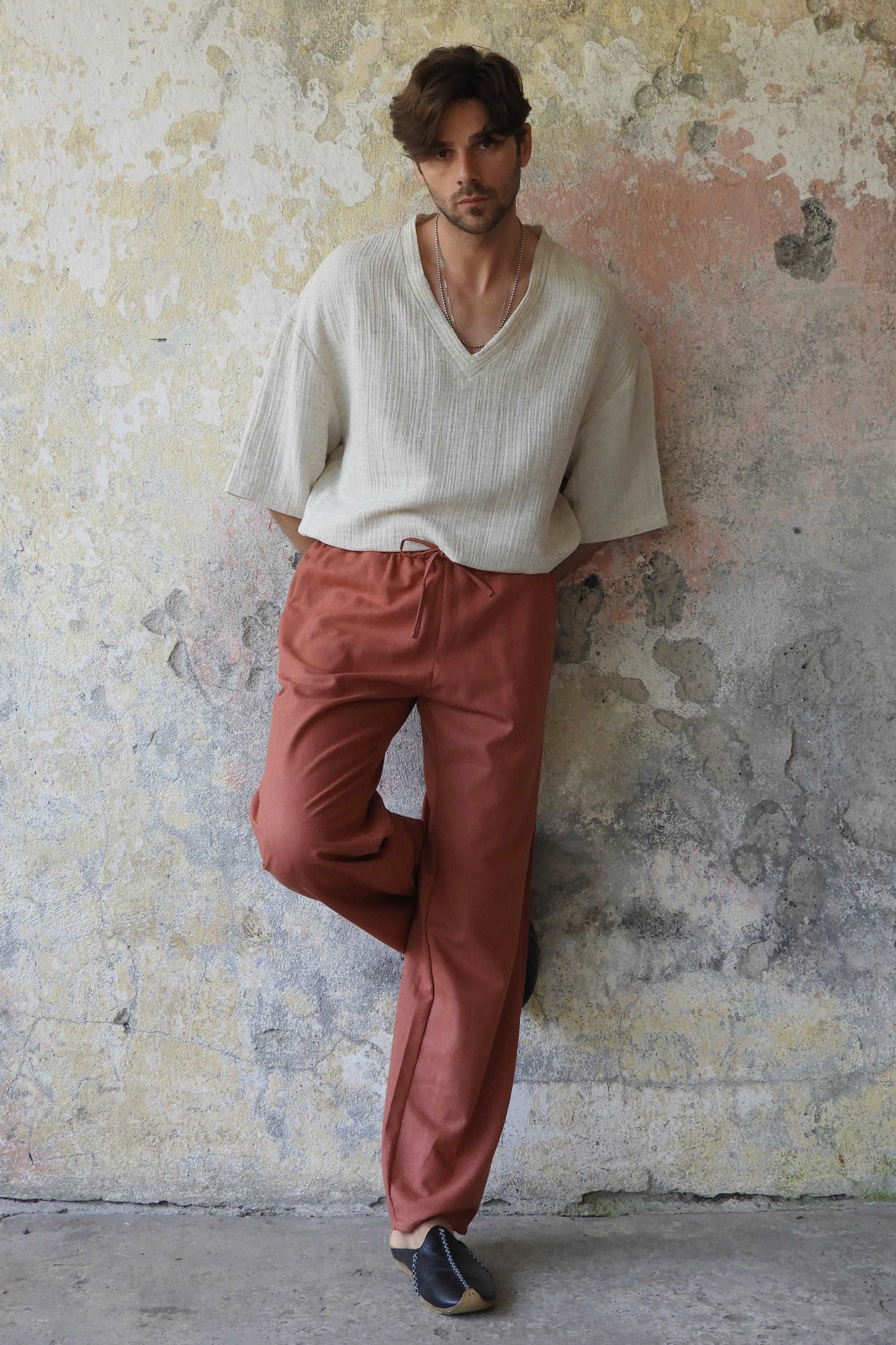 Odana's | Sustainable Gifts | BEACH Men's Linen Blend Pants (Windsor Tan, Terra Cotta) | Linen Pants | Sustainable Fashion