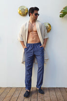 Odana's | Sustainable Gifts | POSEIDON Eco-Friendly Linen & Cotton Blend Drawstring Pants (Indigo Blue) Indigo Blue | POSEIDON Eco-Friendly Linen & Cotton Blend Drawstring Pants | Sustainable Fashion