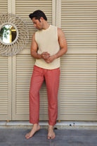 Odana's | Sustainable Gifts | POSEIDON Eco-Friendly Linen & Cotton Blend Drawstring Pants (Burnt Orange, Terra Cotta) | POSEIDON Eco-Friendly Linen & Cotton Blend Drawstring Pants | Sustainable Fashion