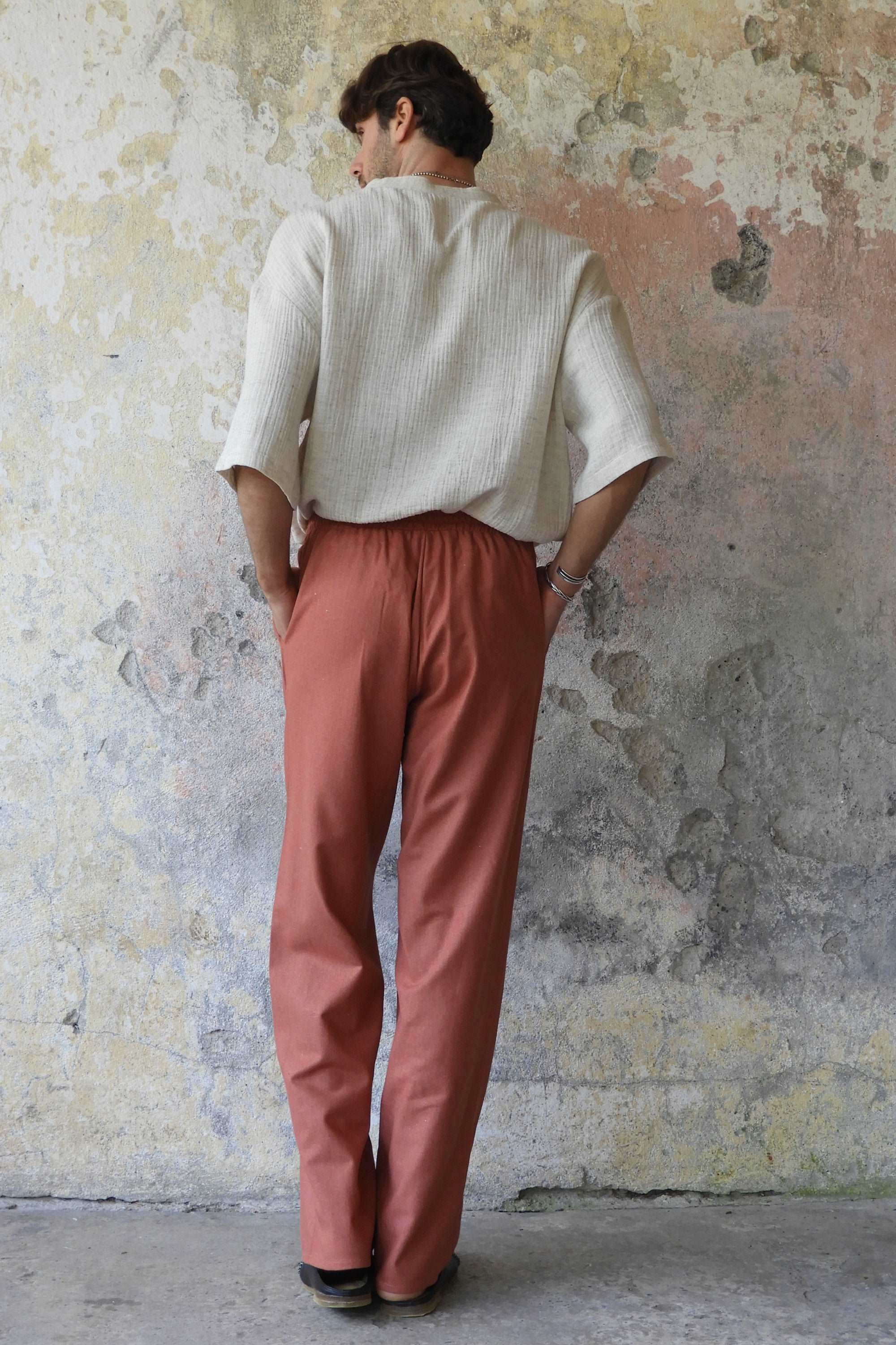 Sustainable  | BEACH Men's Linen Blend Pants (Windsor Tan, Terra Cotta) by Odana's