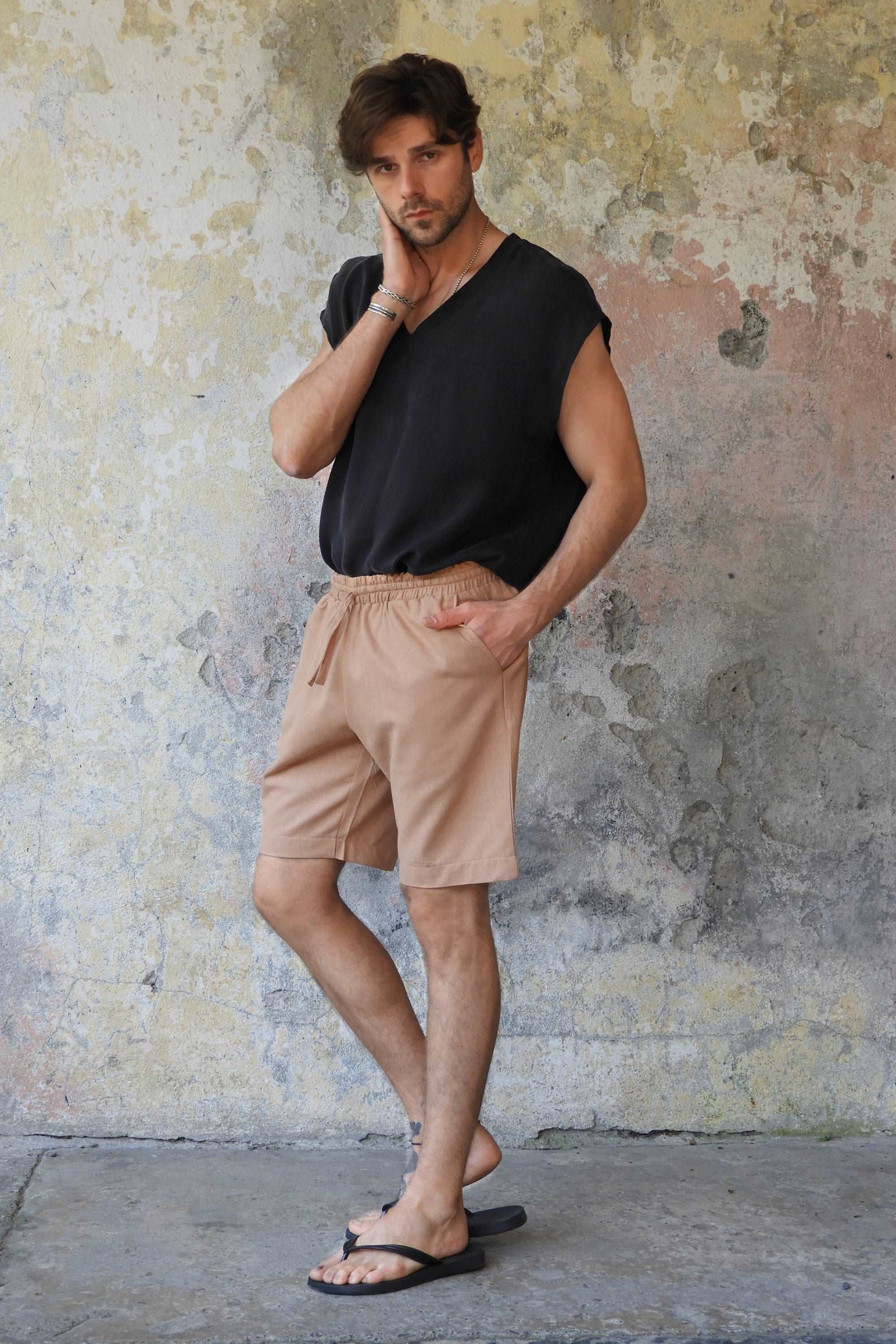 Odana's | Sustainable Gifts | BOREAS Linen Blend Shorts Man (Tan, Burnt Orange) | Linen Pants | Sustainable Fashion