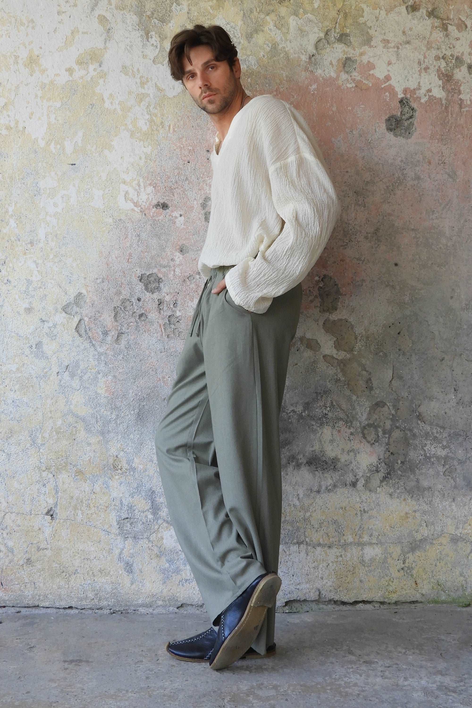 Sustainable  | BEACH Men's Linen Blend Pants (Burnt Orange, Green Almond) by Odana's