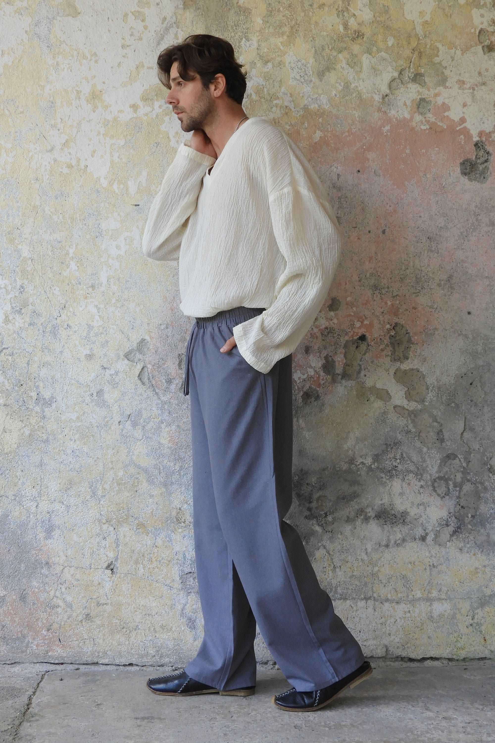 Odana's | Sustainable Gifts | BEACH Men's Linen Blend Pants (Dark Gray, Indigo Blue) | Linen Pants | Sustainable Fashion