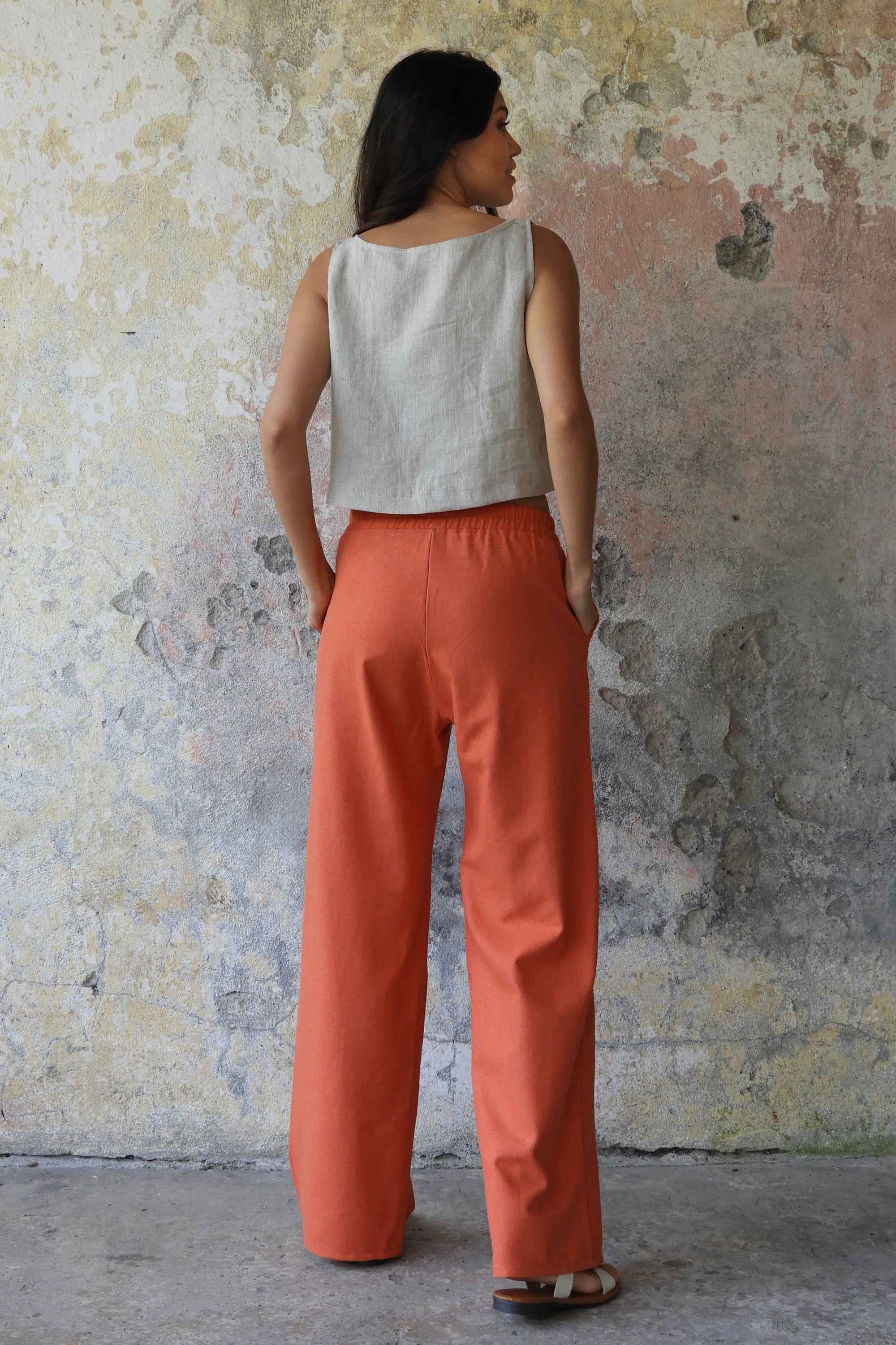 Sustainable  | TRINITY Linen Blend Women's Pants (Burnt Orange, Brown) by Odana's