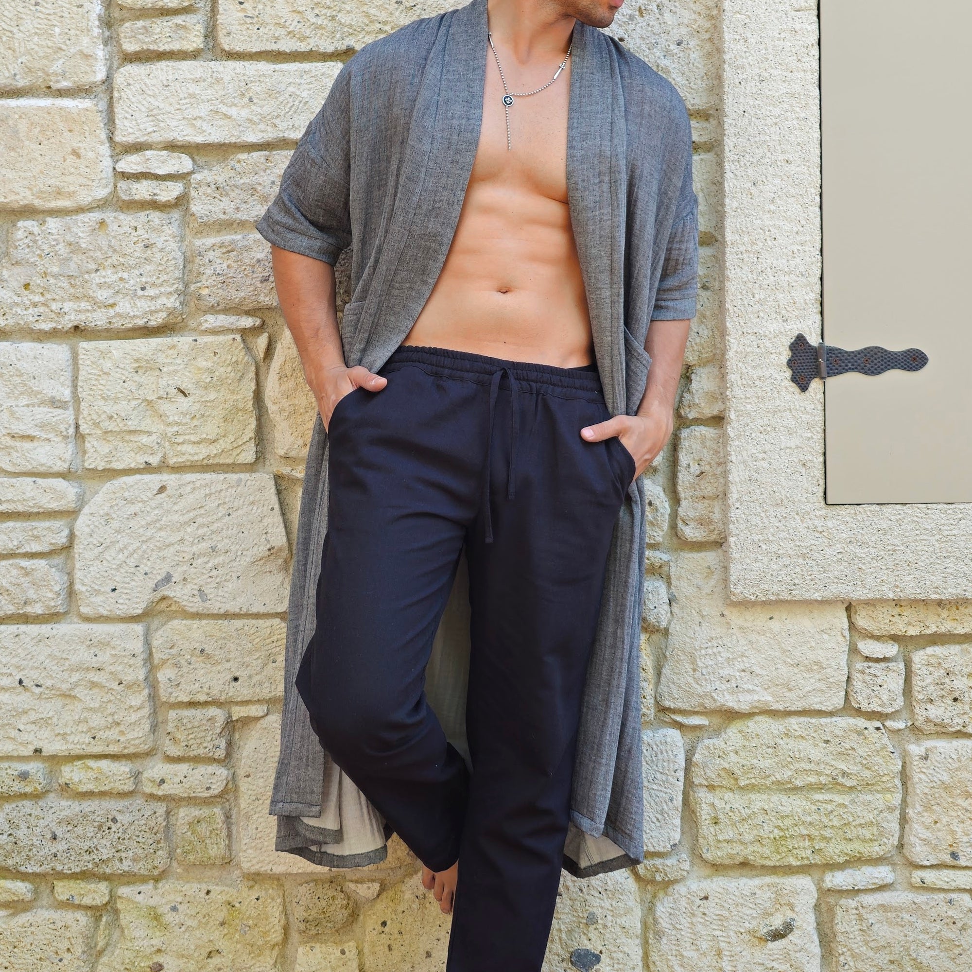 Odana's | Sustainable Gifts | POSEIDON Eco-Friendly Linen & Cotton Blend Drawstring Pants (Black, Dark Brown) Black | POSEIDON Eco-Friendly Linen & Cotton Blend Drawstring Pants | Sustainable Fashion